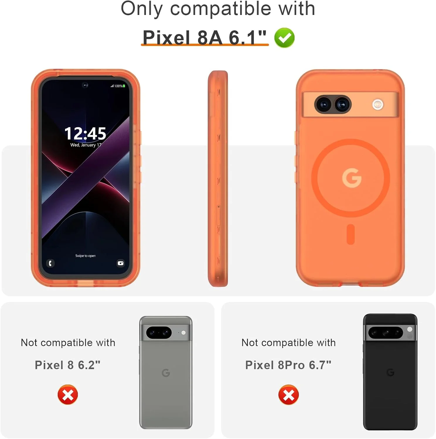 قاب محافظ چند لایه و ضد ضربه ANNSD برای گوگل پیکسل 8a (نارنجی مات)