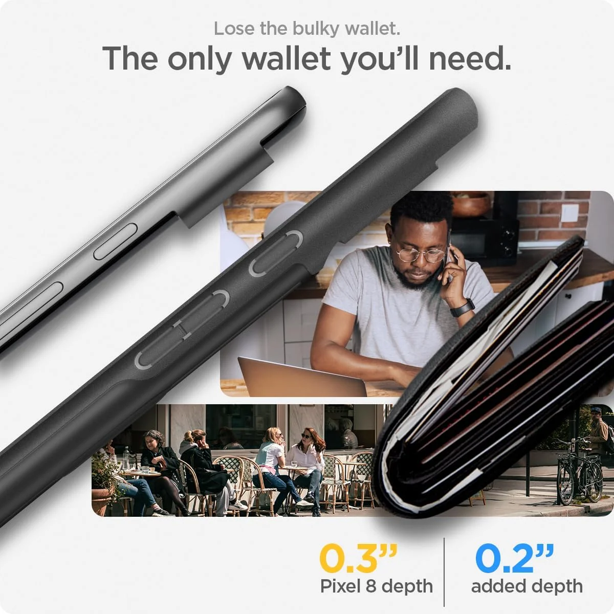 کیف محافظ باریک Spigen Slim Armor CS طراحی شده برای گوشی گوگل پیکسل 8 به همراه جای کارت - مشکی