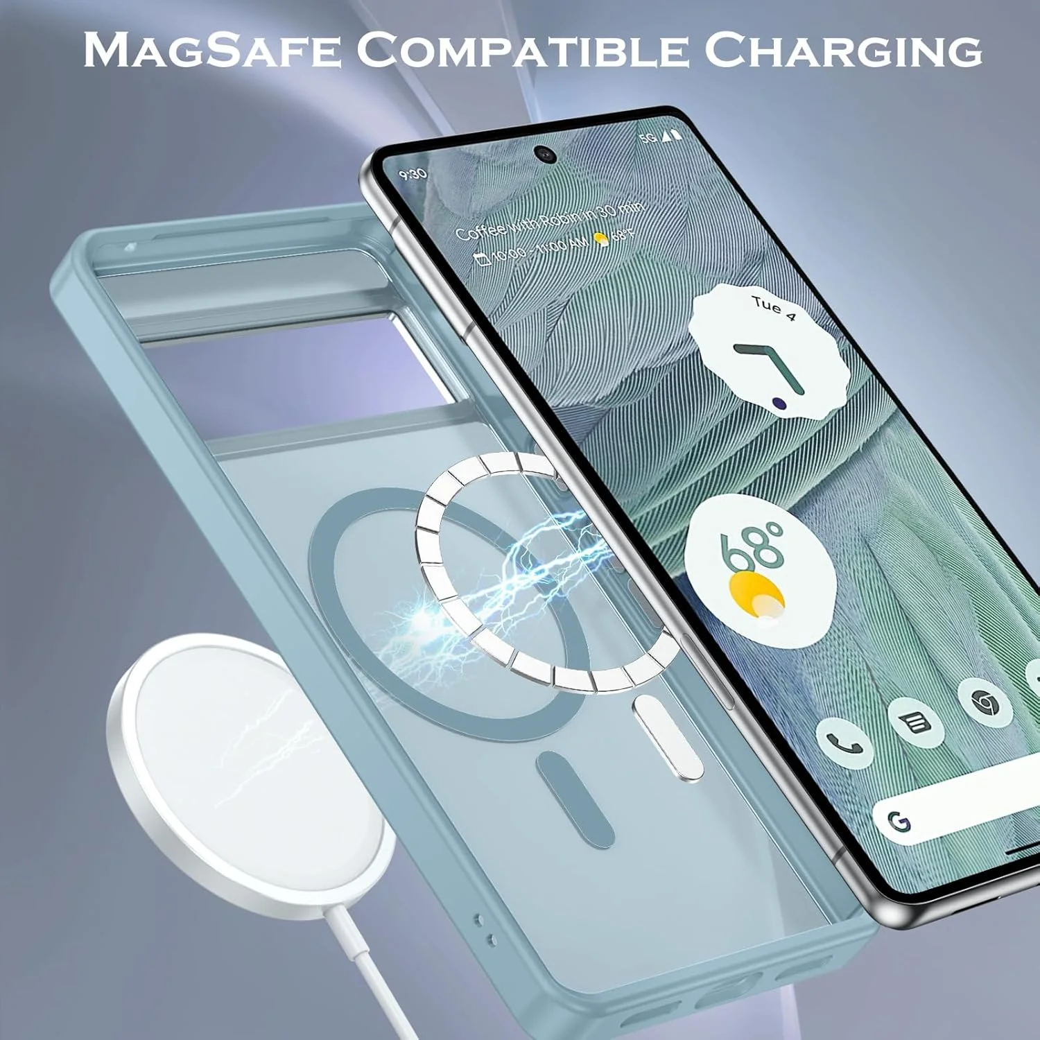 قاب مغناطیسی YINLAI برای گوگل پیکسل 7 پرو [سازگار با Magsafe] پشتیبانی از شارژ بی سیم، قاب باریک و ضد ضربه برای گوگل پیکسل 7 پرو، آبی خاکستری