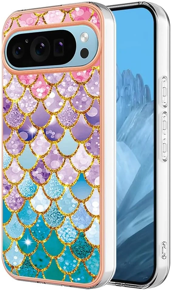 قاب محافظ گوشی گوگل پیکسل 9 / پیکسل 9 پرو / پیکسل 9 پرو ایکس ال، طرح زیبا، قاب سخت با لبه طلایی ممتاز، پوشش تلفن فوق العاده نازک و ضد گرد و غبار و ضد ضربه (گوگل پیکسل 9 پرو ایکس ال، پولک های رنگارنگ)