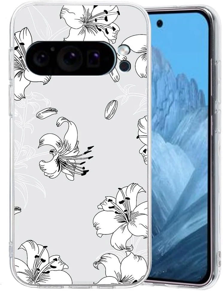 کاور گوشی گوگل پیکسل 9/ پیکسل 9 پرو/ پیکسل 9 پرو XL، طرح گل/گربه زیبا و ظریف، کاور سیلیکونی نرم و شفاف، فوق العاده نازک، ضد گرد و غبار و ضد ضربه (گوگل پیکسل 9 پرو XL، گل)