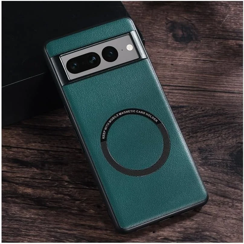 کاور چرمی PU درجه یک برای گوگل پیکسل 7a 5G با قابلیت شارژ بی‌سیم مگ‌سیف، ضد ضربه و ضد خش، مناسب برای گوگل پیکسل 7a (سبز)