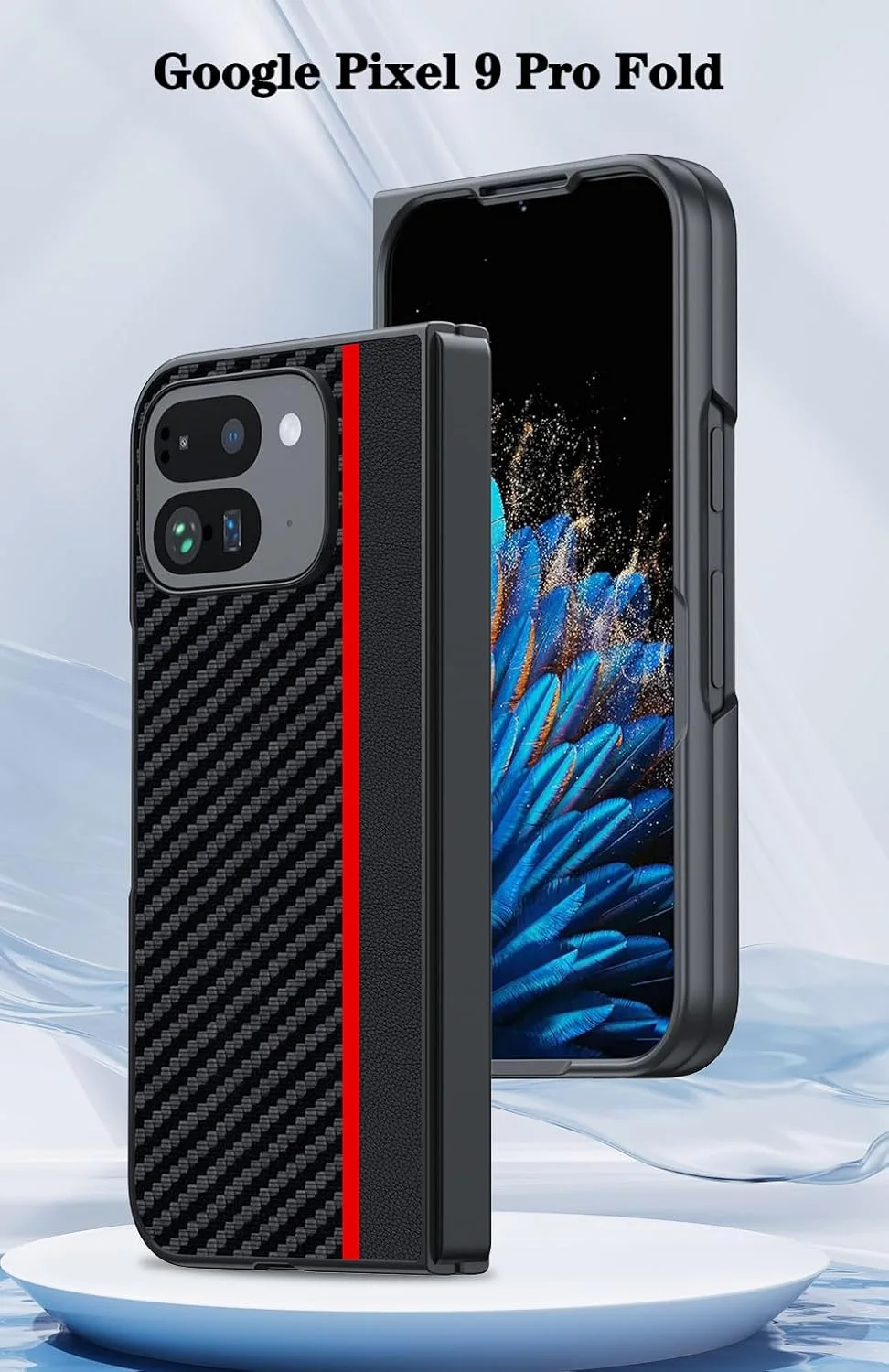 کاور محافظ چرمی با بافت فیبر کربن Gruattreay سازگار با گوشی گوگل پیکسل 9 پرو فولد (نارنجی)، ضد ضربه و بسیار نازک