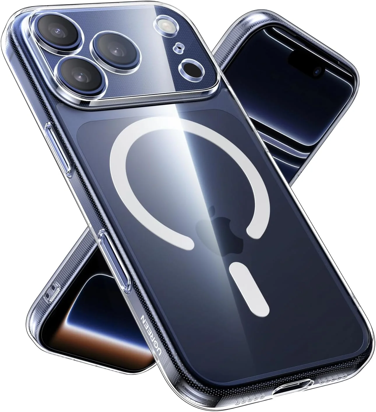 کاور شفاف مگ‌سیف UGREEN مناسب برای آیفون 17 پرو، [محافظت نظامی]، فناوری ضد زردی iCrystal ارتقا یافته، پشت ضد خش، محافظت از دوربین، کاور مغناطیسی فوق‌العاده باریک