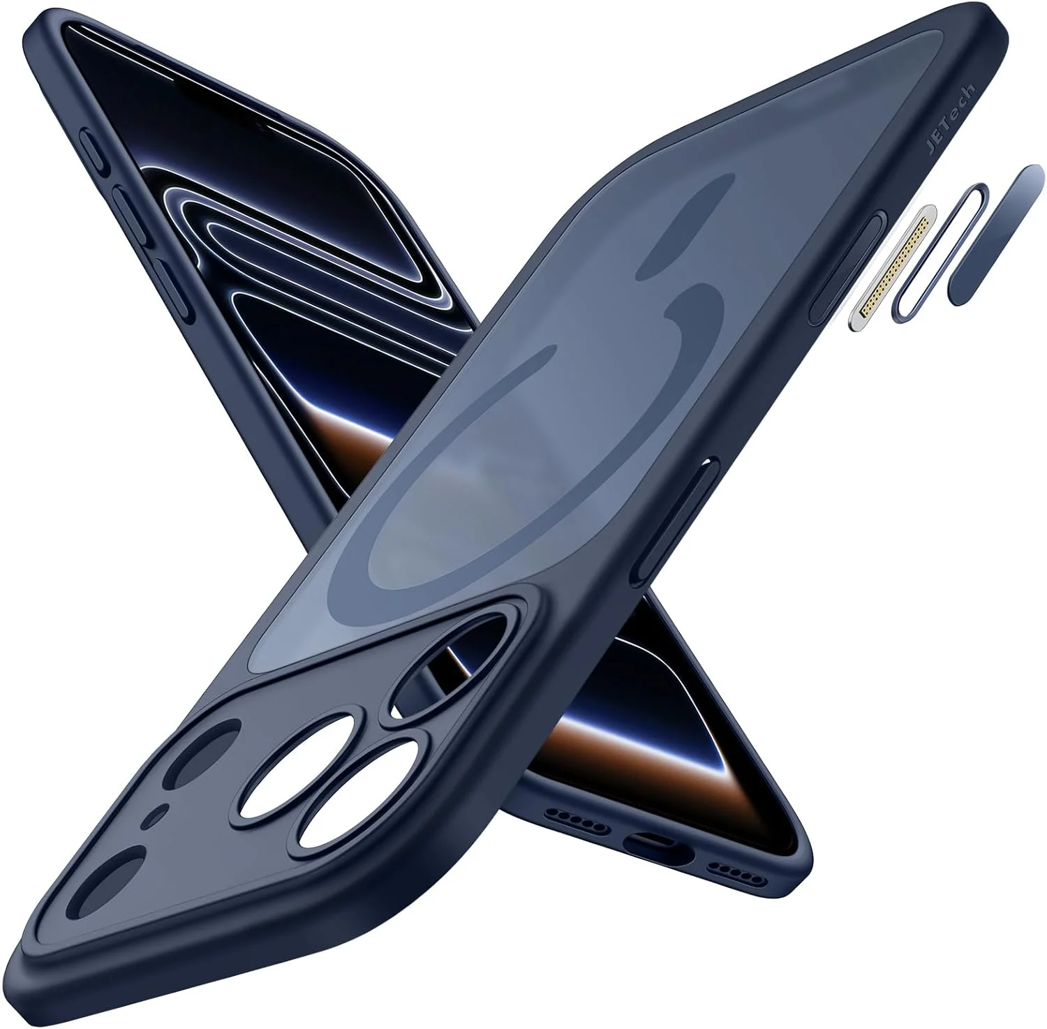کاور آهنربایی JETech برای آیفون ۱۷ پرو مکس ۶.۹ اینچ سازگار با MagSafe، کاور باریک ضد ضربه با دکمه کنترل دوربین داخلی، پشت مات نیمه شفاف (آبی تیره)