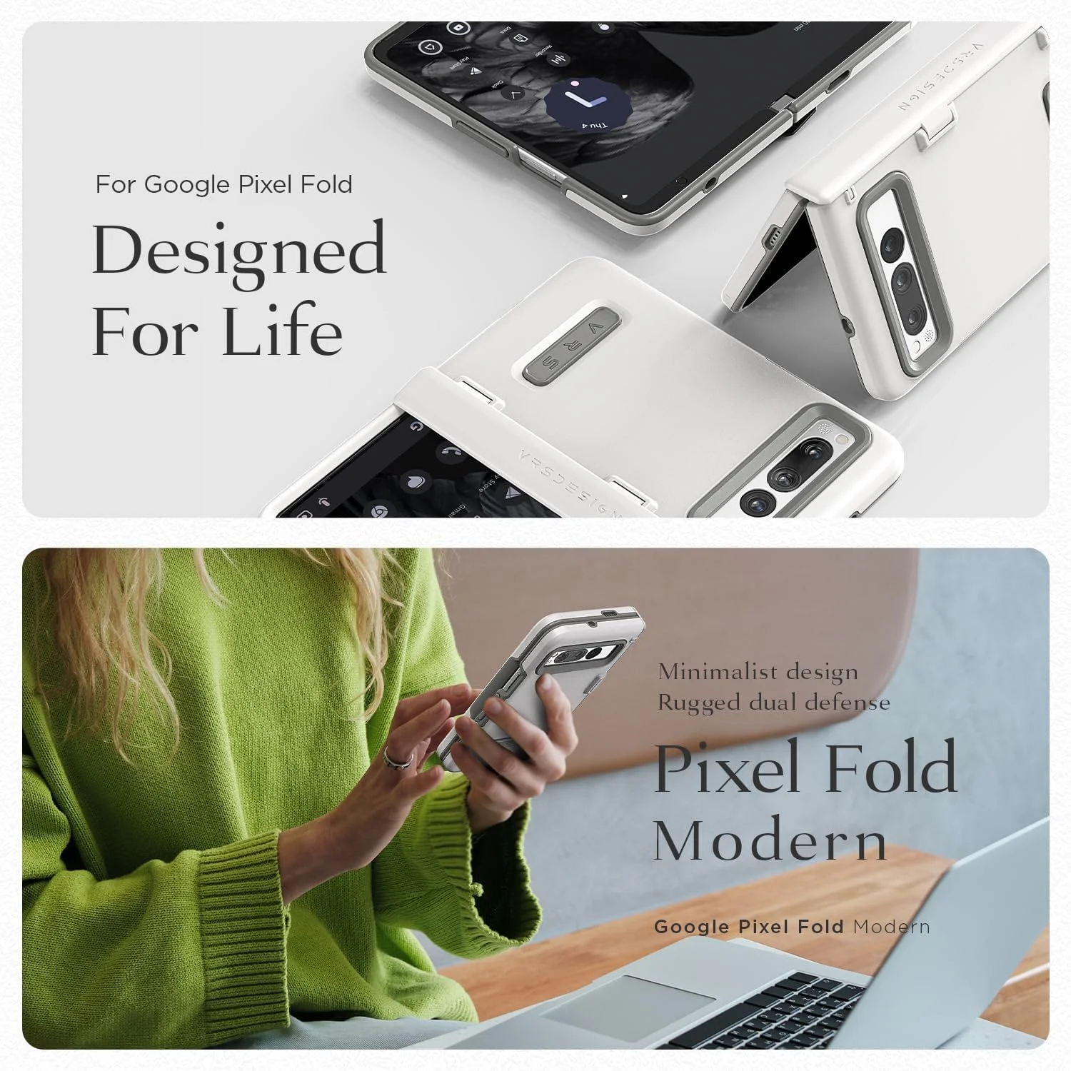 محافظ مدرن Terra Guard VRS Design [محافظت از لولا] طراحی شده برای کاور گوشی Google Pixel Fold (2023) - سفید