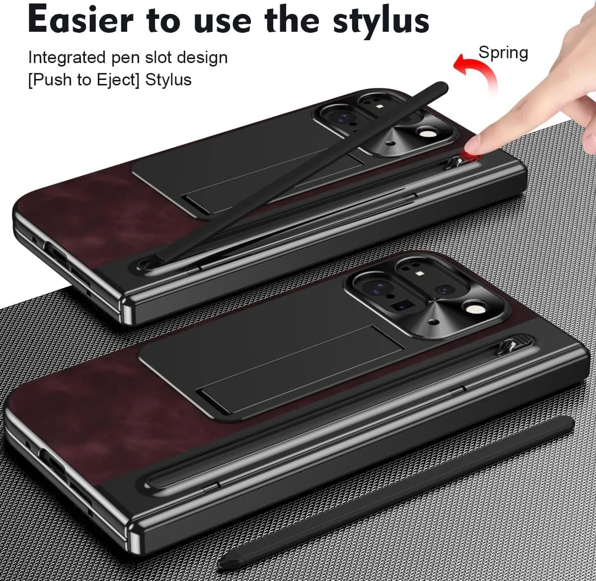 کاور چرمی محافظ لولای گوشی گوگل پیکسل 9 پرو فولد به همراه جای قلم و محافظ صفحه نمایش (قهوه ای مایل به قرمز)