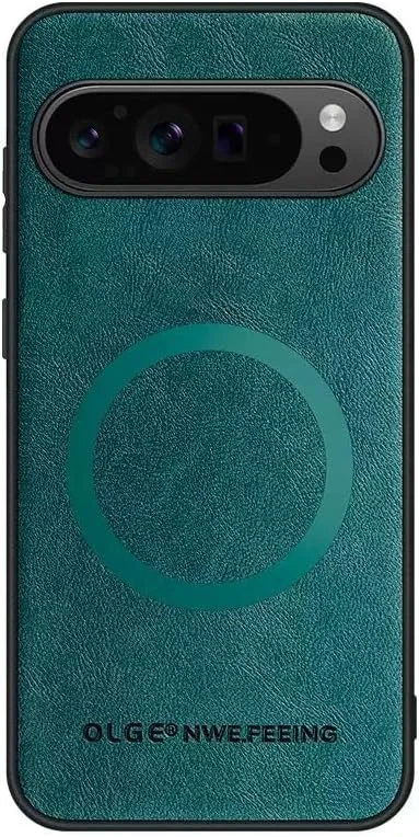 کاور مغناطیسی سازگار با گوگل پیکسل 9A: چرم مصنوعی PU - کاور گوشی TPU نرم و ضد ضربه برای گوگل پیکسل 9A (سبز)