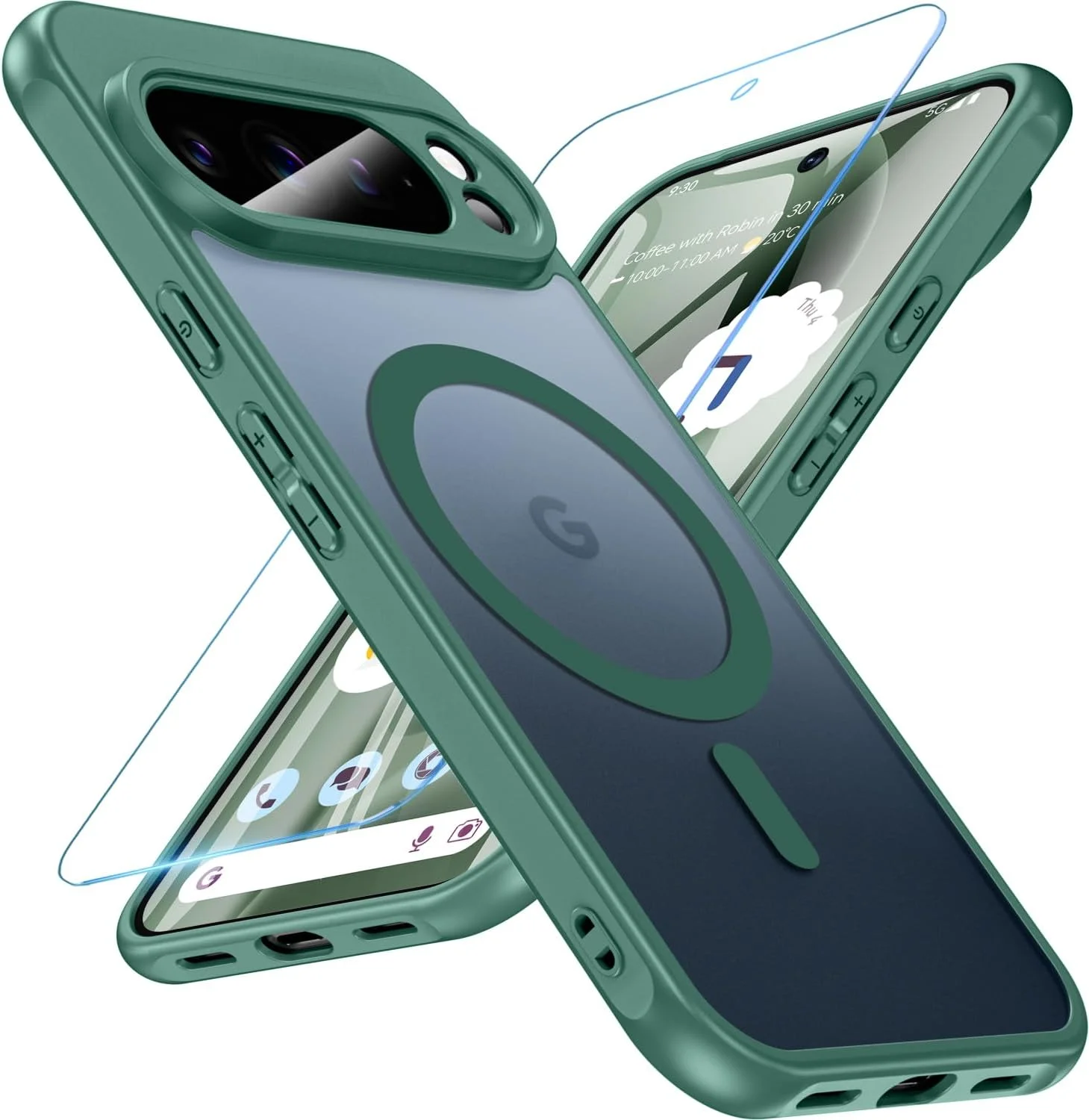 قاب مغناطیسی OWKEY برای گوگل پیکسل 10 پرو XL 2025 به همراه محافظ صفحه نمایش، سازگار با MagSafe، باریک، نازک، با پشت مات نیمه شفاف و ضد ضربه برای پیکسل 10 پرو XL، سبز