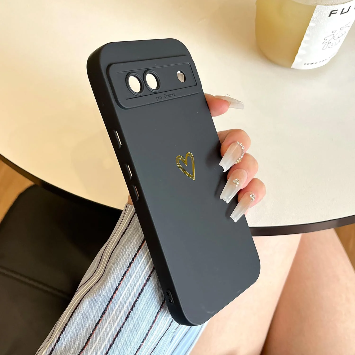 کاور سیلیکونی گوشی موبایل CICIBER مناسب برای گوگل پیکسل 8A، به همراه محافظ صفحه نمایش، کاور محافظ TPU نرم و ابریشمی ضد ضربه با طرح قلب طلایی، مشکی