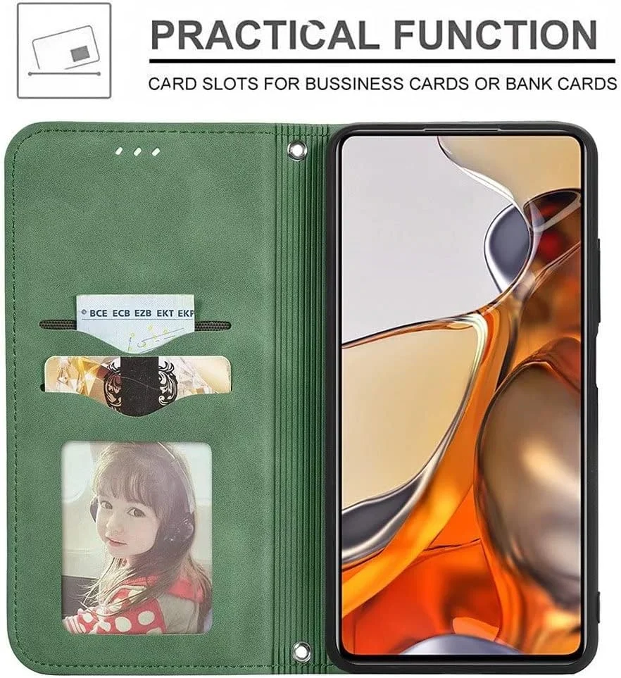 کاور محافظ گوشی گوگل پیکسل 9A مدل کیف پولی چرمی باریک با استند و جای کارت (محافظت در برابر ضربه) - سبز