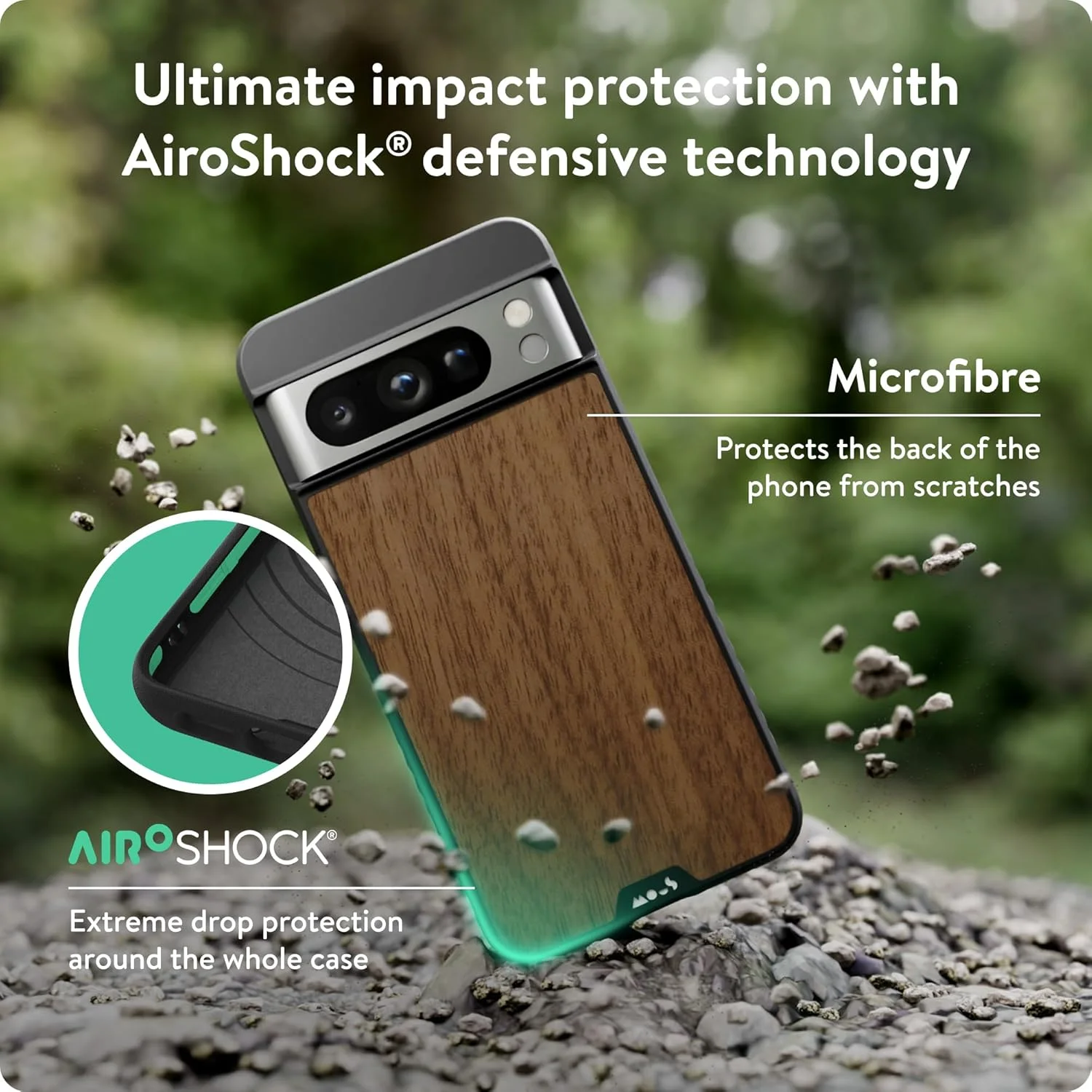 قاب محافظ موس سری Limitless 5.0 با طرح چوب گردو برای گوشی گوگل پیکسل 8 پرو - مقاوم در برابر ضربه با فناوری AiroShock و سازگار با MagSafe