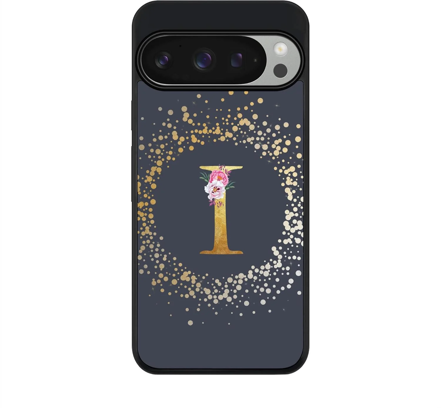 قاب محافظ گوشی گوگل پیکسل 9 پرو، پوشش مقاوم، باریک، محافظت از دوربین، ضد ضربه و نازک - طرح گلدار مونوگرام سفارشی - I (خاکستری)