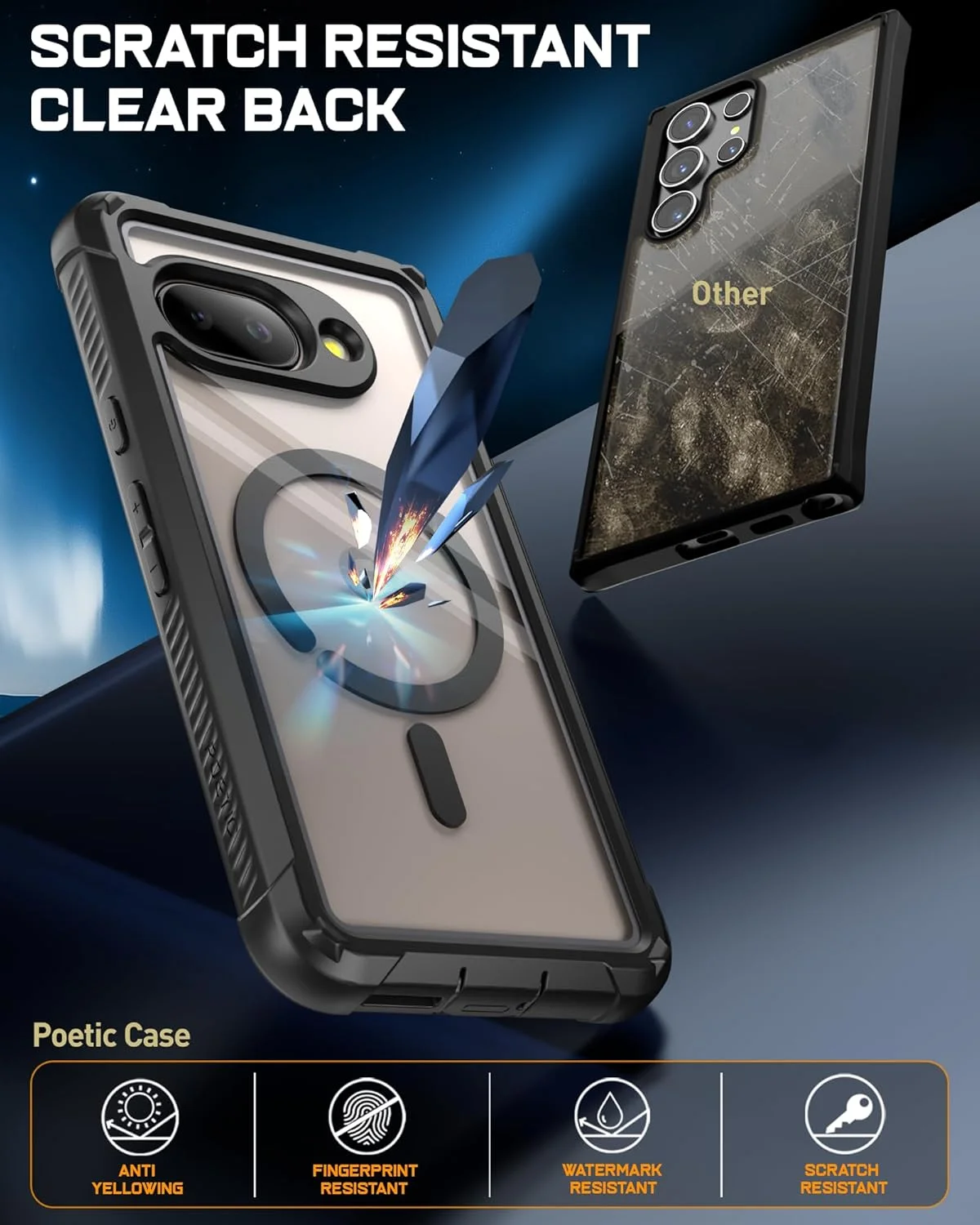 قاب محافظ کامل بدنه POETIC Guardian MagPro برای گوگل پیکسل 9A 5G، [سازگار با MagSafe] [کارکرد با شناسه اثر انگشت]، [2 فریم جلویی] همراه با محافظ صفحه نمایش داخلی، مشکی/شفاف