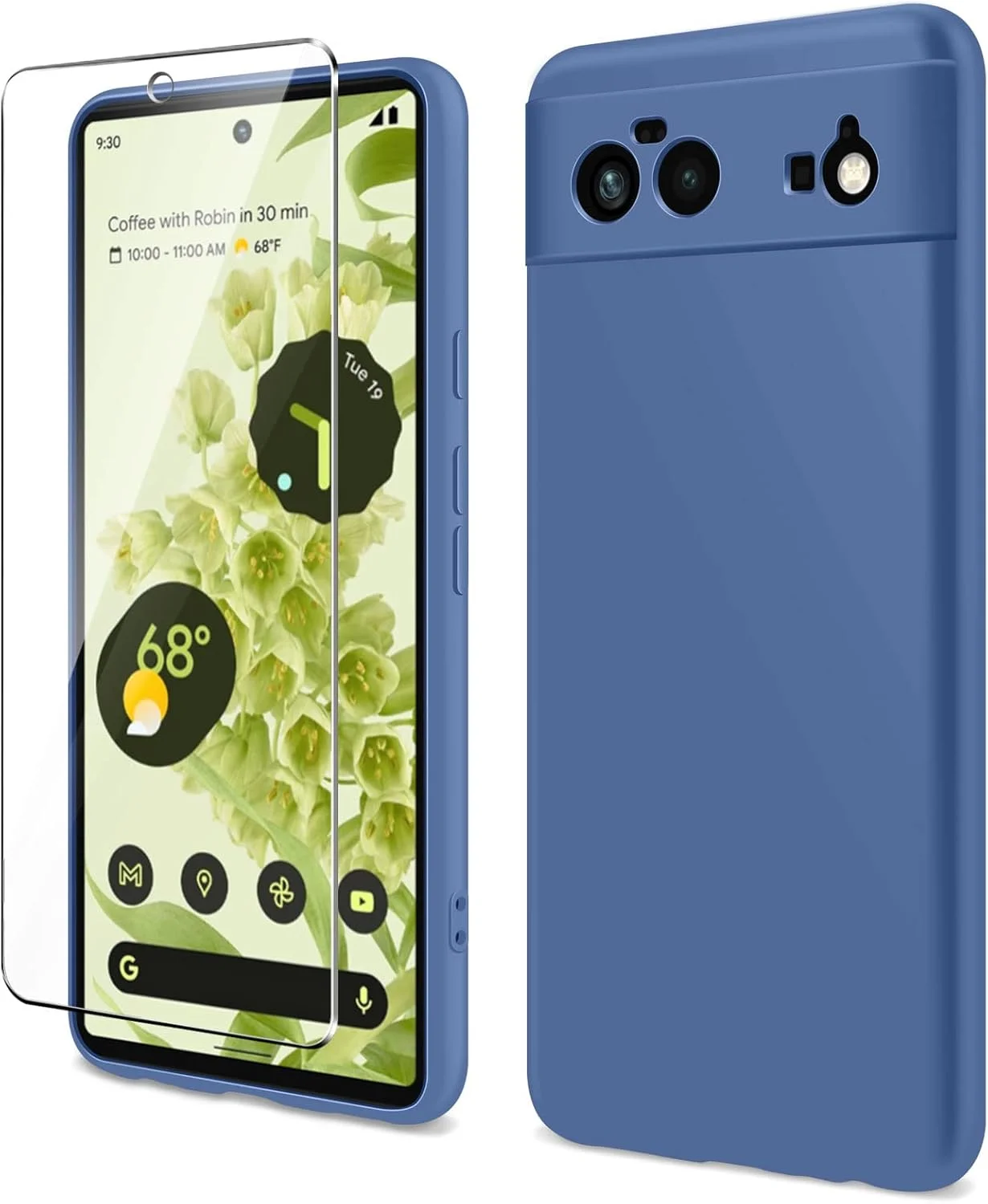 کاور سیلیکونی محافظ گوشی گوگل پیکسل 6 به همراه محافظ صفحه نمایش، باریک، نرم، مقاوم در برابر ضربه و ضد خش - آبی