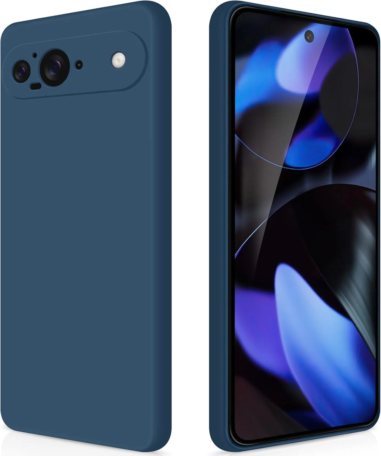 کاور محافظ ژله‌ای مایع Muzz با لبه ضربه‌گیر و پوشش داخلی میکروفایبر نرم، محافظ باریک و ضد ضربه برای گوگل پیکسل 9 5G - آبی