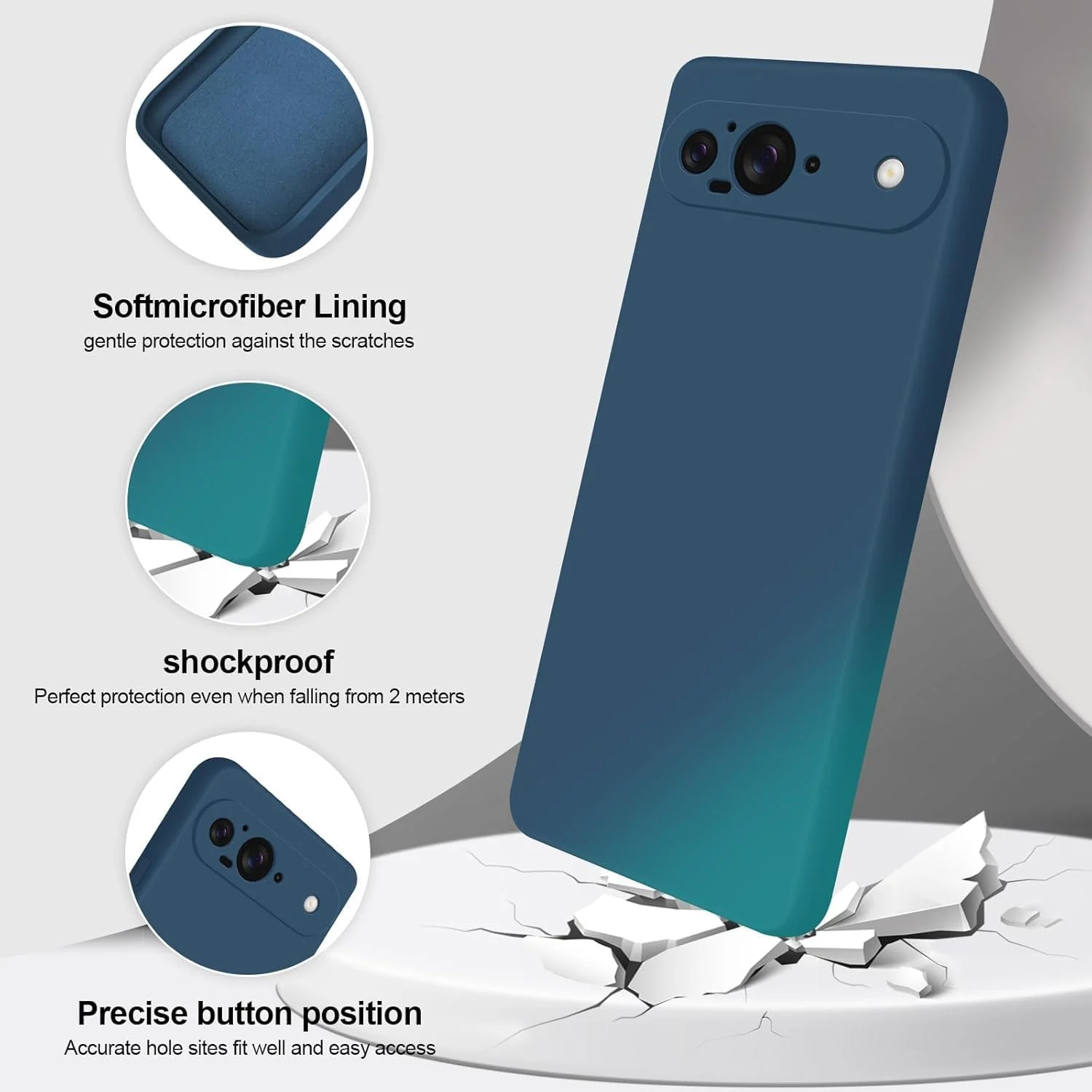 کاور محافظ ژله‌ای مایع Muzz با لبه ضربه‌گیر و پوشش داخلی میکروفایبر نرم، محافظ باریک و ضد ضربه برای گوگل پیکسل 9 5G - آبی