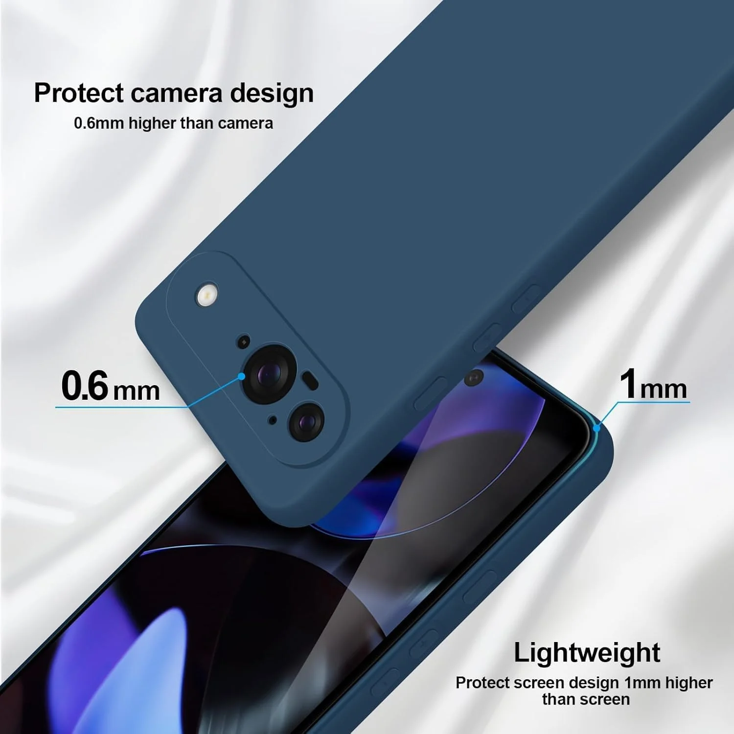 کاور محافظ ژله‌ای مایع Muzz با لبه ضربه‌گیر و پوشش داخلی میکروفایبر نرم، محافظ باریک و ضد ضربه برای گوگل پیکسل 9 5G - آبی