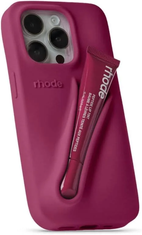 محفظه رژ لب Rhode - لوازم جانبی شیک سیلیکونی تلفن برای مراقبت از لب پپتیدی، گیره بادوام و طراحی شیک - مناسب برای مدل های منتخب آیفون (ژله تمشک، بنفش، آیفون 14 پرو مکس)
