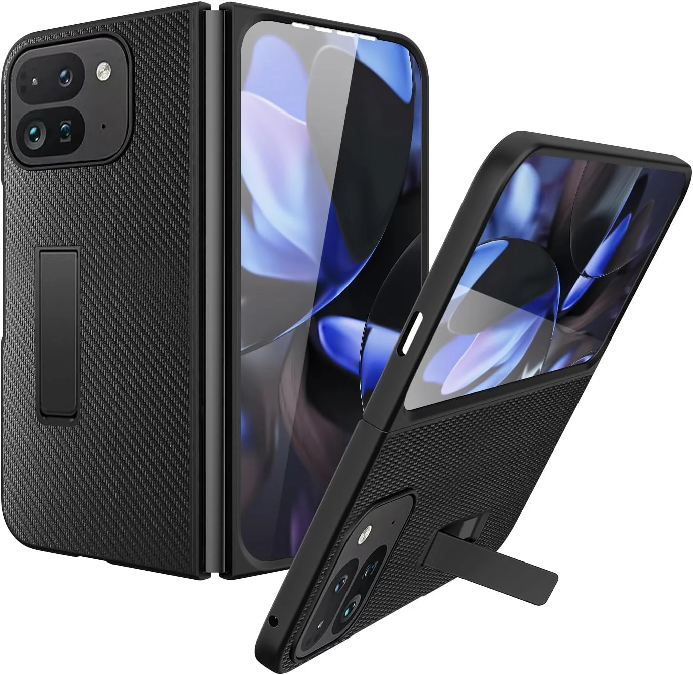 کیف چرمی Miimall برای گوشی Google Pixel 9 Pro Fold، [محافظ صفحه نمایش جلو] [پایه تاشو]، پوشش کامل بدنه از جنس چرم PU، ضد خش و ضد ضربه برای گوشی Pixel 9 Pro Fold - فیبر کربنی