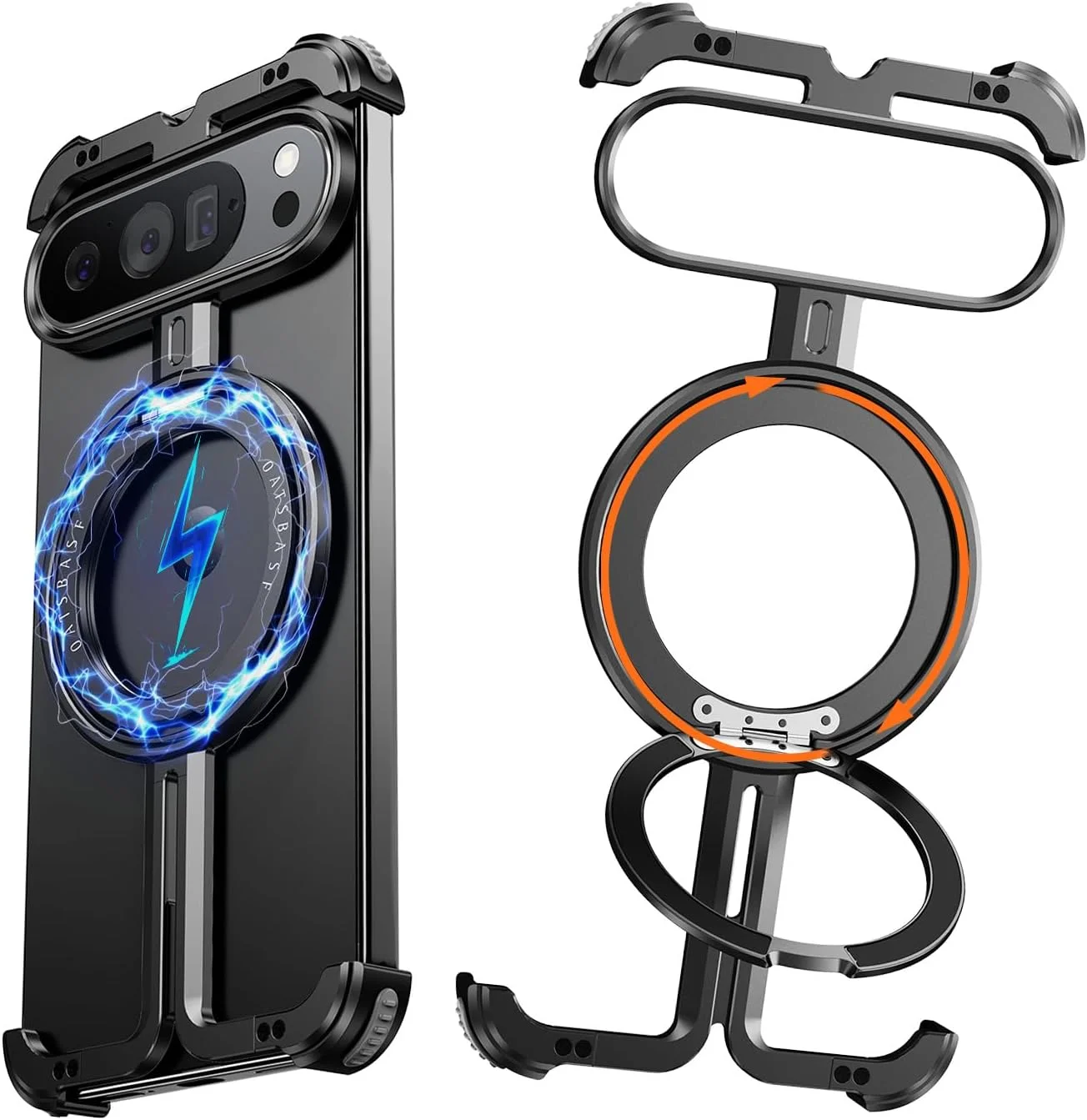 قاب گوشی بدون فریم برای گوگل پیکسل 9 پرو XL، کاورهای ضربه گیر مینیمالیستی با پایه مغناطیسی چرخان 360 درجه، پوشش محافظ فلزی آلومینیومی باریک و ضد ضربه بدون حاشیه برای گوگل پیکسل 9 پرو XL