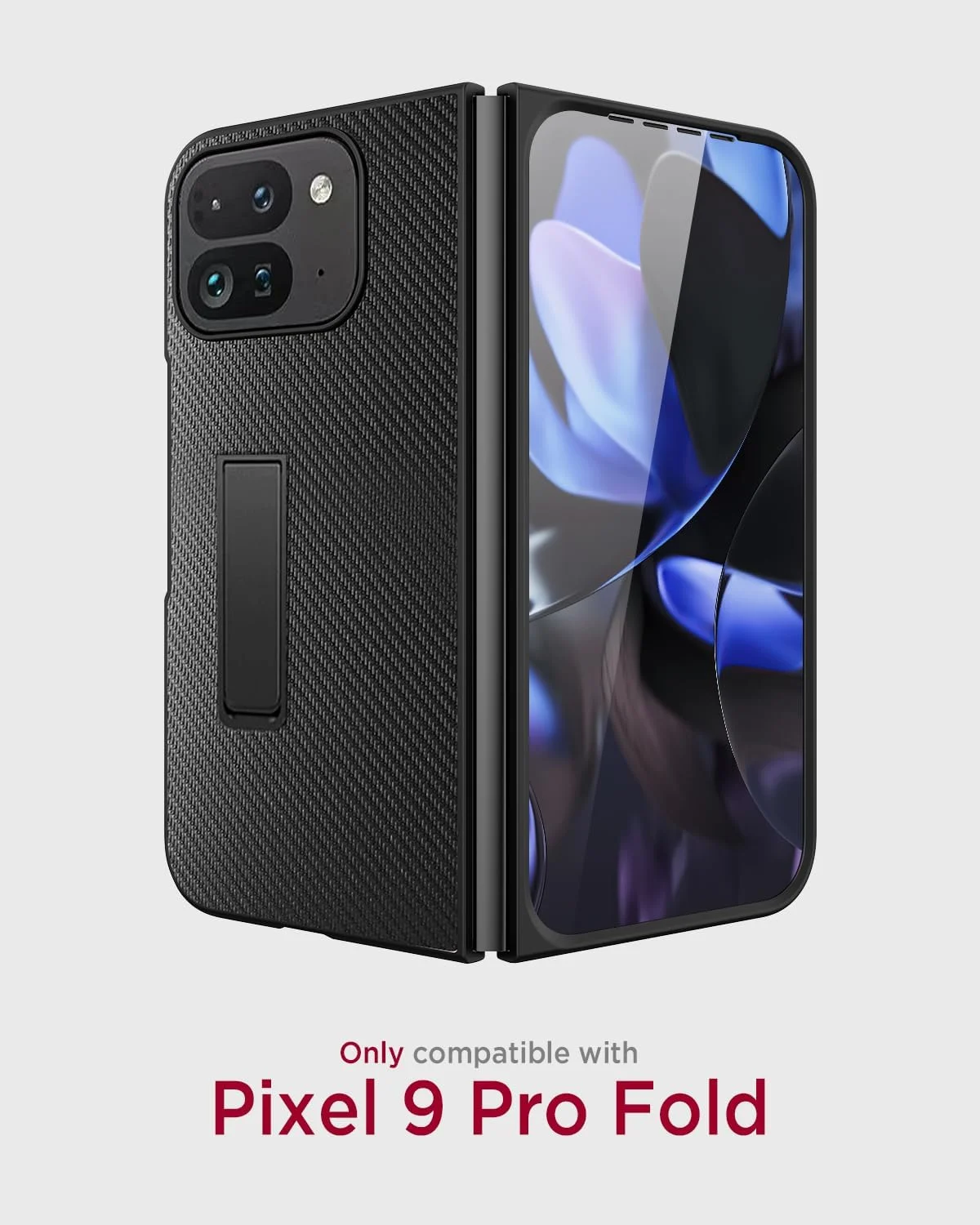 کیف چرمی Miimall برای گوشی Google Pixel 9 Pro Fold، [محافظ صفحه نمایش جلو] [پایه تاشو]، پوشش کامل بدنه از جنس چرم PU، ضد خش و ضد ضربه برای گوشی Pixel 9 Pro Fold - فیبر کربنی