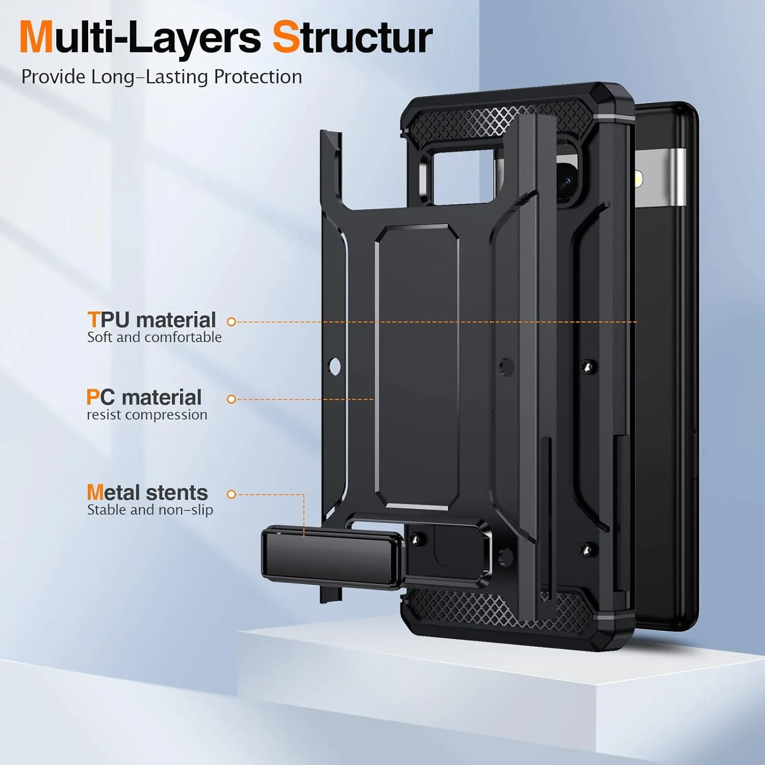 کاور محافظ فلزی با پایه نگهدارنده سازگار با گوگل پیکسل 7، پشتیبانی از شارژ بیسیم، کاور زرهی محافظ ضد ضربه، مشکی کاور محافظ فلزی با پایه نگهدارنده سازگار با گوگل پیکسل 7، پشتیبانی از شارژ بیسیم، کاور زرهی محافظ ضد ضربه، مشکی