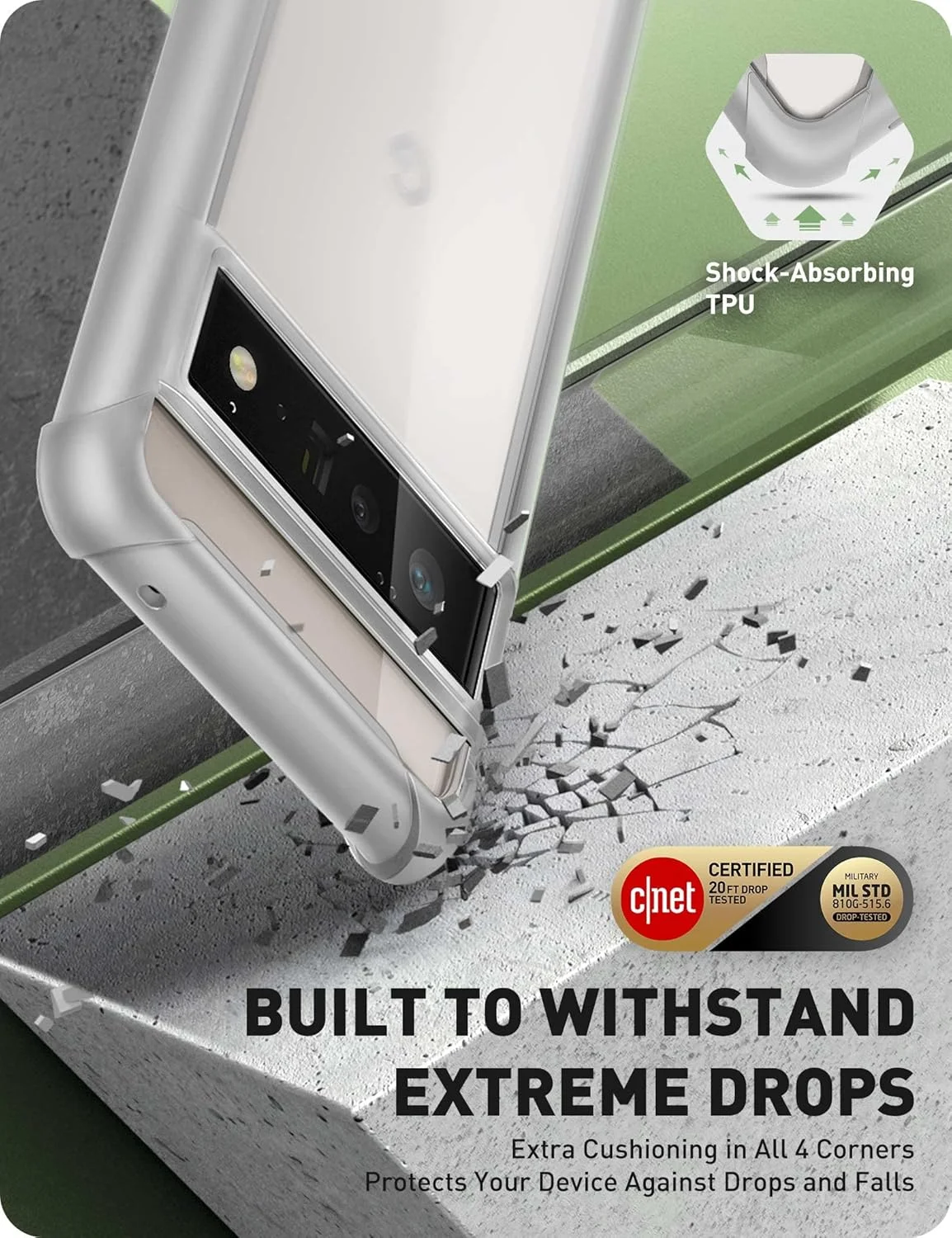 کاور محافظ سری Ares از جنس پلی یورتان ترموپلاستیک i-Blason، طراحی شده برای گوشی گوگل پیکسل 6 پرو (2021)، کاور دولایه مقاوم با سپر شفاف و محافظ صفحه نمایش داخلی، خاکستری