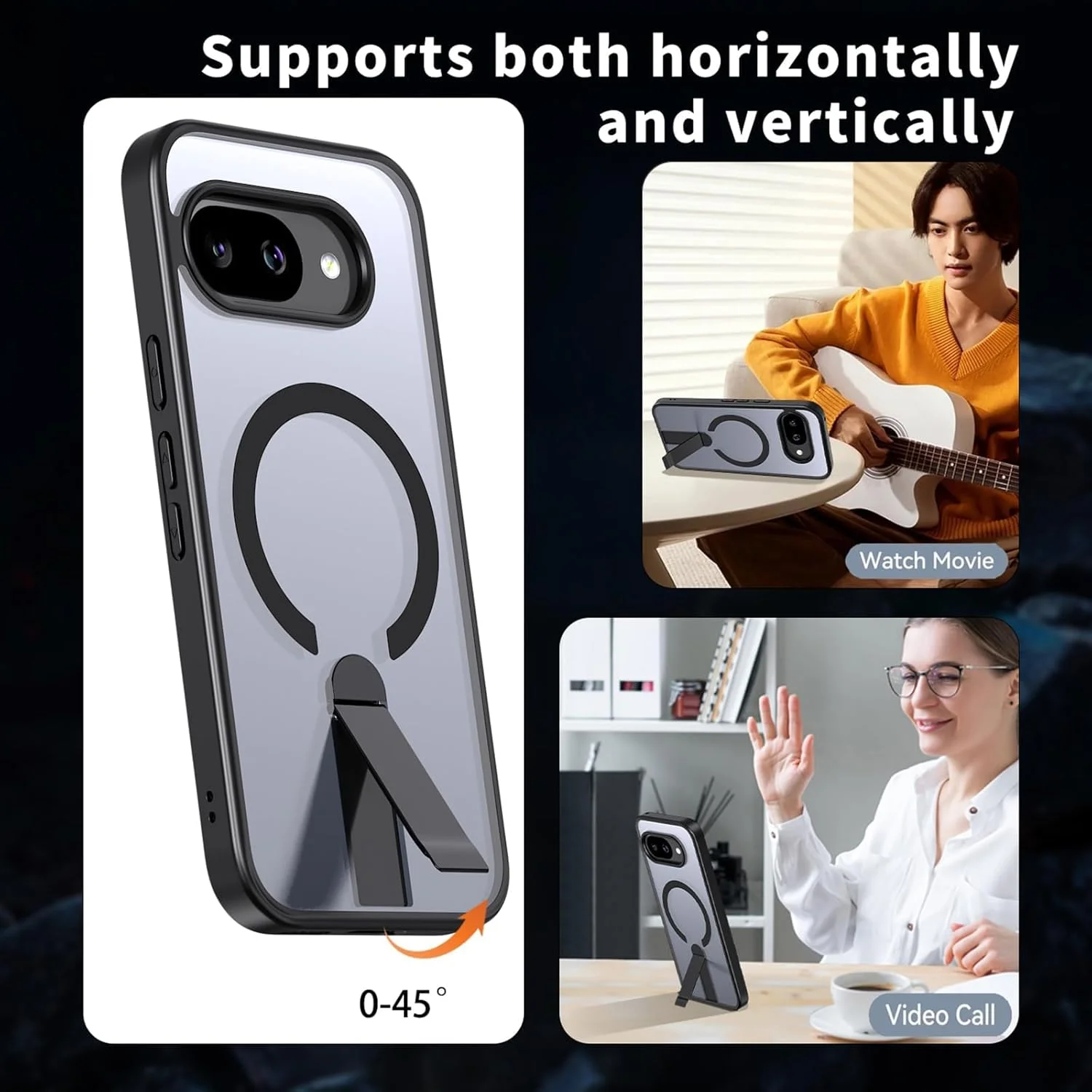 قاب گوشی مغناطیسی با پایه نامرئی برای گوگل پیکسل 10 پرو - سازگار با Mag-Safe، محافظت در برابر سقوط درجه نظامی، باریک، نیمه شفاف و ضد ضربه (مشکی)