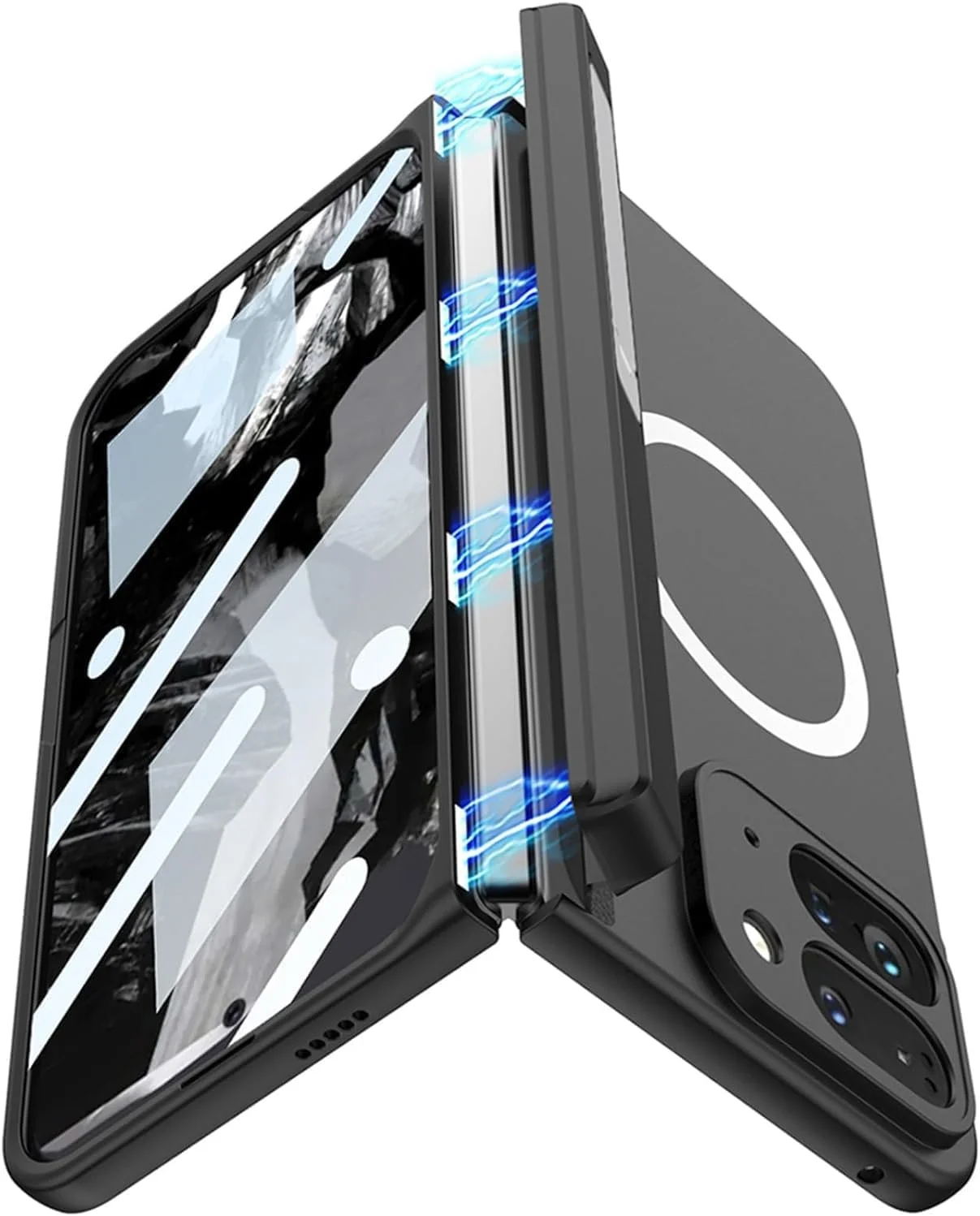 قاب محافظ ضد ضربه Gruattreay سازگار با Google Pixel 9 Pro Fold، [سازگار با Mag-Safe] به همراه محافظ صفحه نمایش، دارای پایه و محافظ لولا برای Pixel 9 Pro Fold 2024 (سفید)