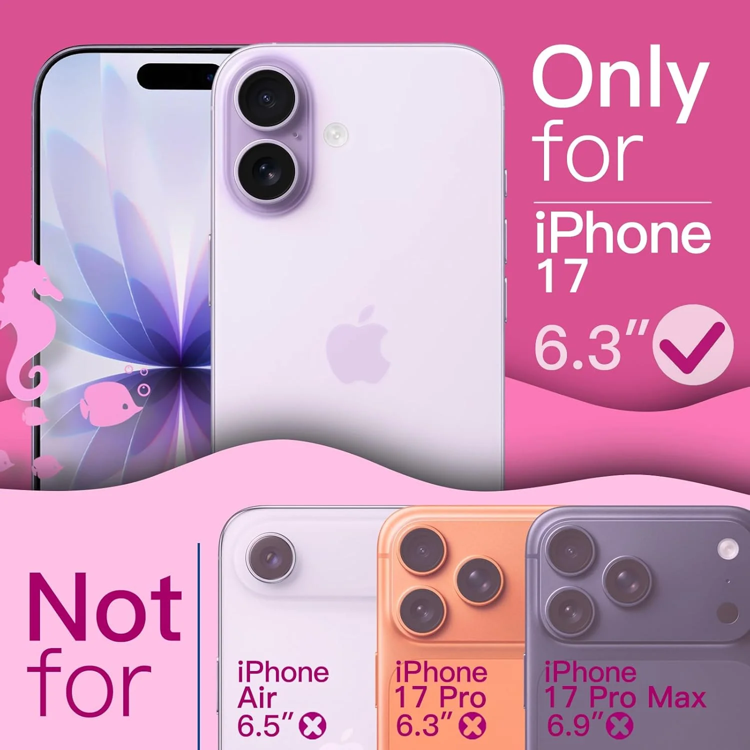 کاور موجی JETech مناسب برای آیفون 17 6.3 اینچی، قاب موج دار زیبا با شکل فرفری، کاور ضد ضربه برای تلفن همراه دخترانه و زنانه، پشت PC سخت شفاف (بنفش)