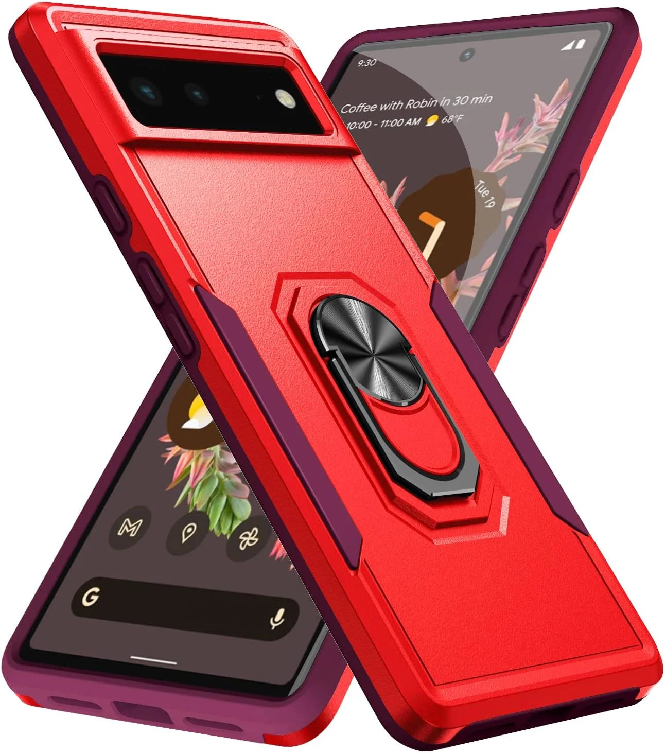 قاب گوشی موبایل MilanNice برای گوگل پیکسل 6، کاور ضد ضربه با حلقه نگهدارنده، TPU نرم و بادوام با قابلیت چرخش 360 درجه، صورتی