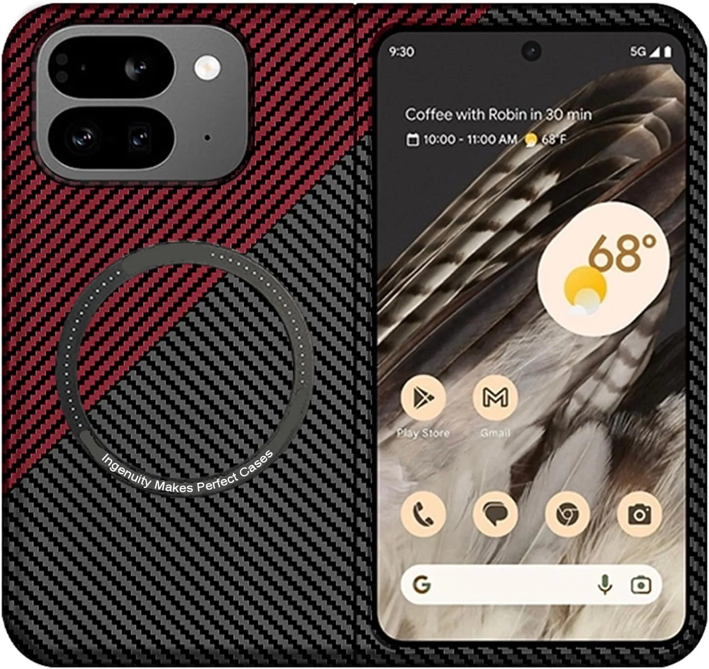 کاور مغناطیسی فلوریکا سازگار با شارژرهای مگ‌سیف، فیبر کربن، فوق‌العاده نازک، مقاوم در برابر خش، استاندارد نظامی ایالات متحده، ضد اثر انگشت، ضد ضربه، کامل برای گوگل پیکسل 9 پرو فولد