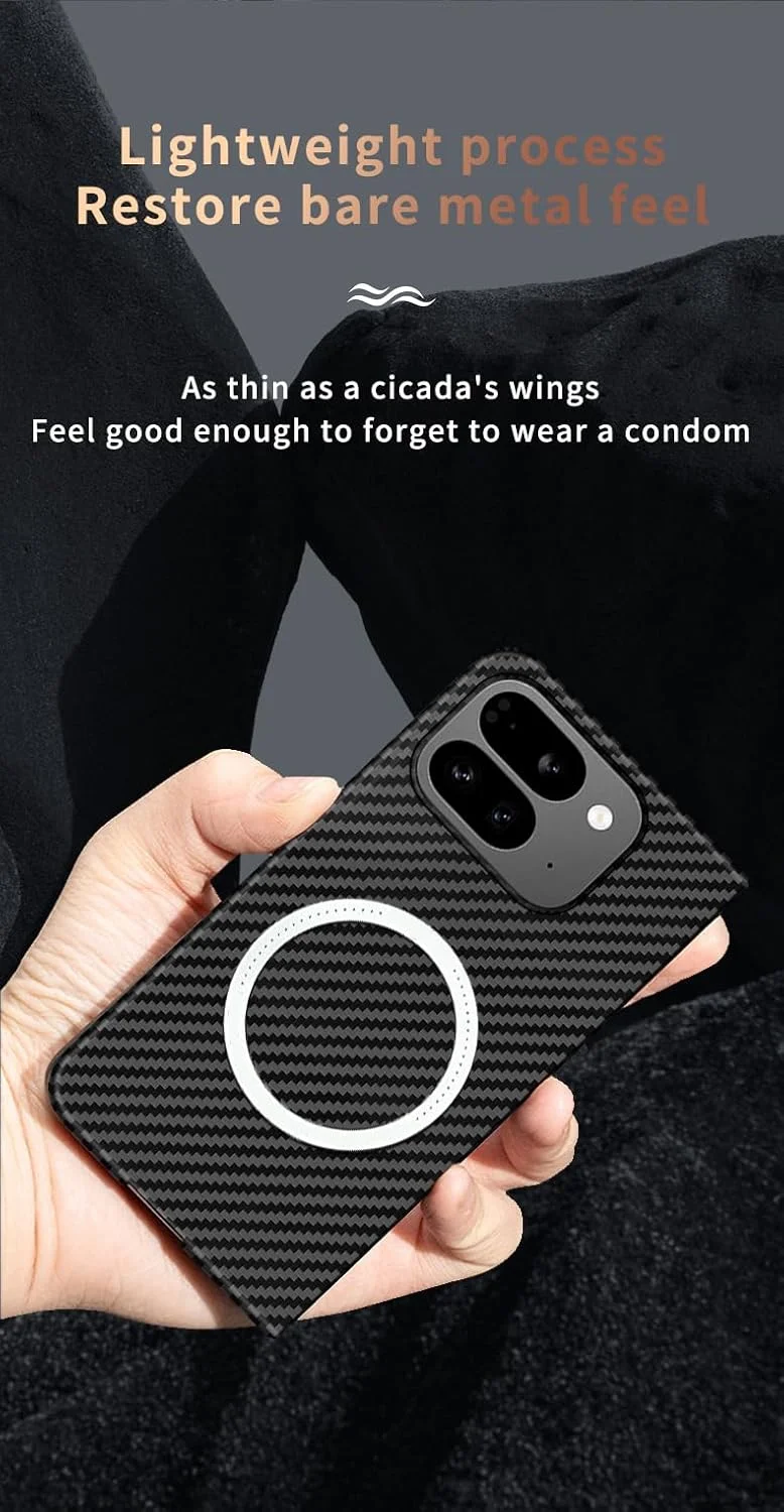 کاور مغناطیسی فلوریکا سازگار با شارژرهای مگ‌سیف، فیبر کربن، فوق‌العاده نازک، مقاوم در برابر خش، استاندارد نظامی ایالات متحده، ضد اثر انگشت، ضد ضربه، کامل برای گوگل پیکسل 9 پرو فولد