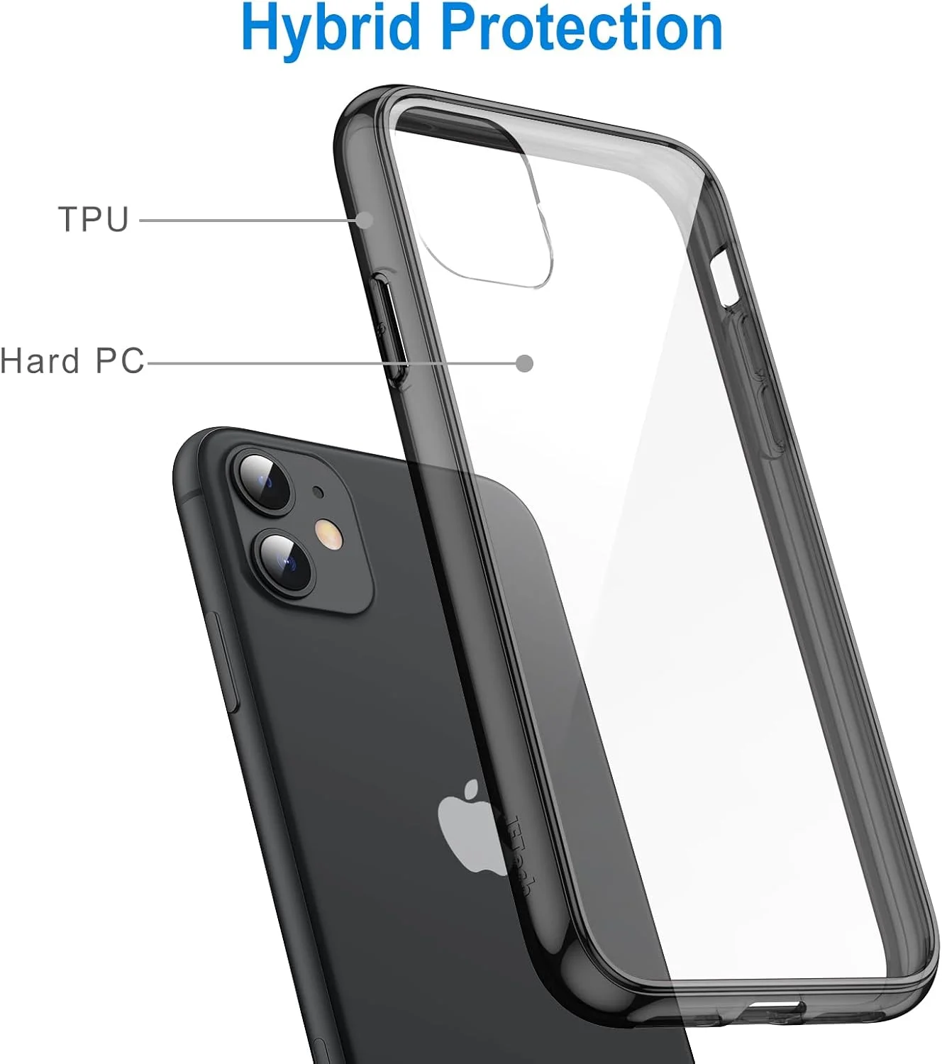 کاور محافظ گوشی JETech مناسب برای آیفون 11 با صفحه نمایش 6.1 اینچی، کاور ضد ضربه و ضد خش با پشت شفاف (مشکی)