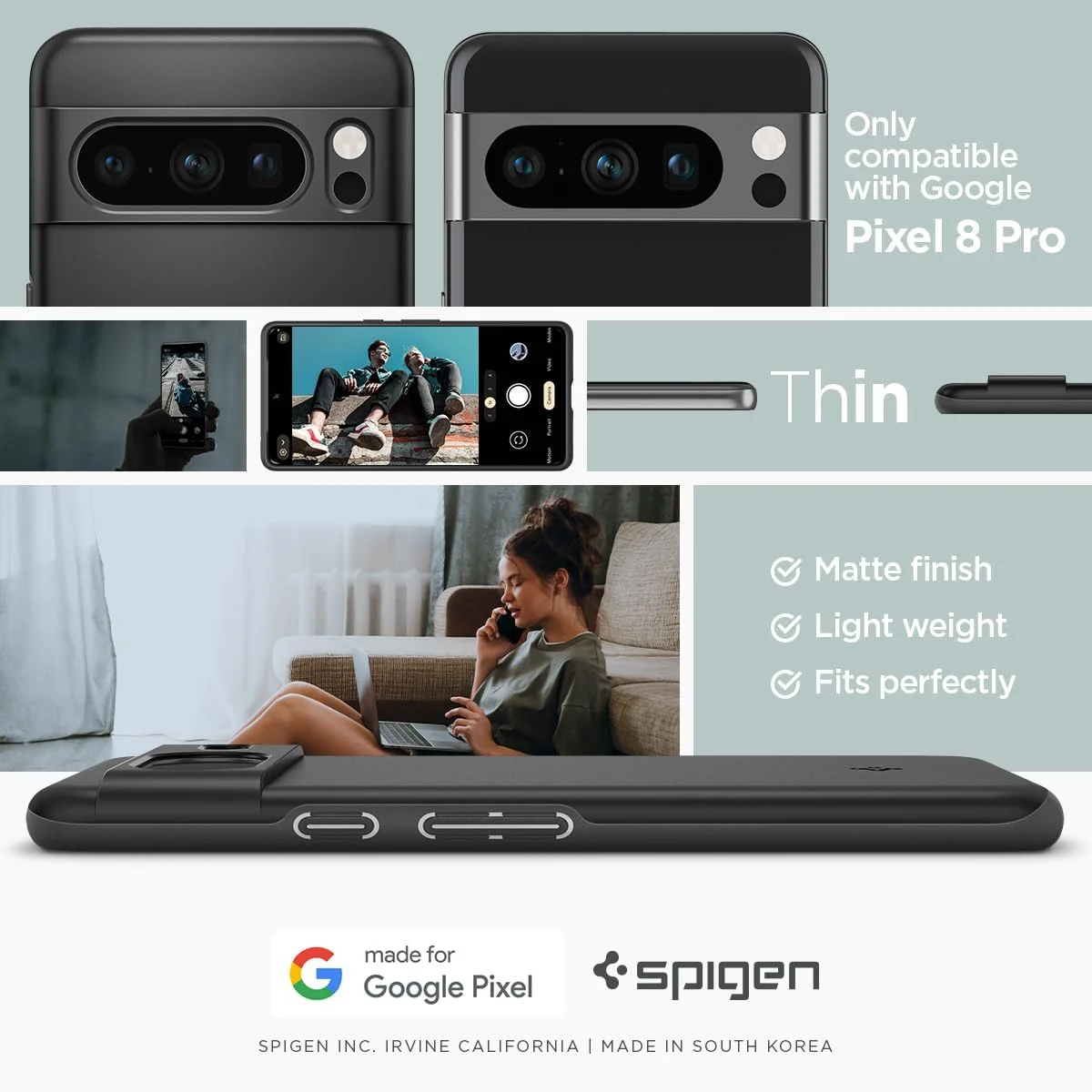 کاور محافظ باریک Spigen Thin Fit طراحی شده برای Google Pixel 8 PRO - مشکی کاور محافظ باریک Spigen Thin Fit طراحی شده برای Google Pixel 8 PRO - مشکی