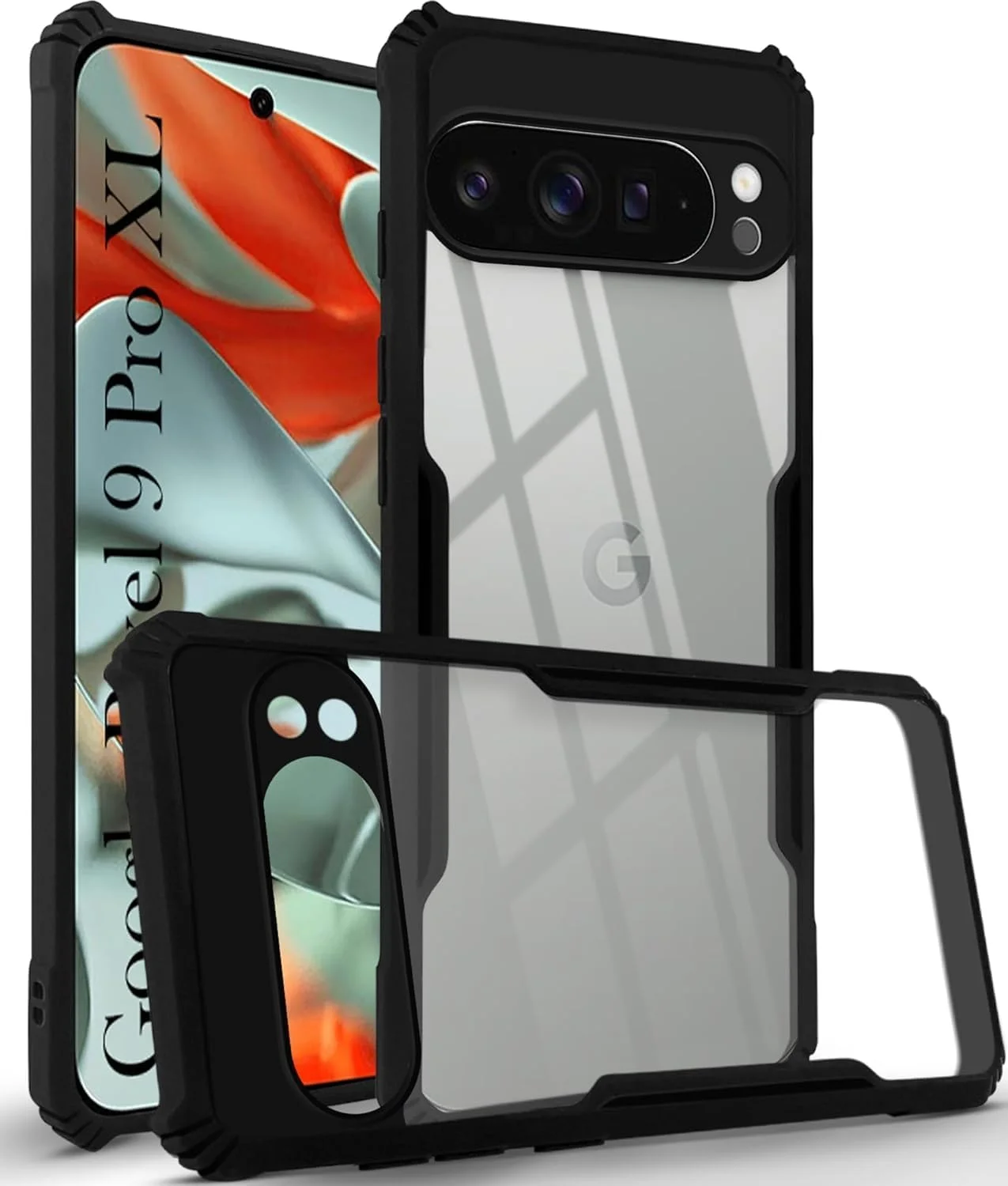 کاور پشتی سخت PC شفاف Muzz Google Pixel 9 Pro XL با حاشیه آبی TPU ممتاز ضد ضربه، محافظ لنز دوربین مقاوم در برابر ضربه 360 درجه، کاور شفاف برای Google Pixel 9 Pro XL 5G 2024