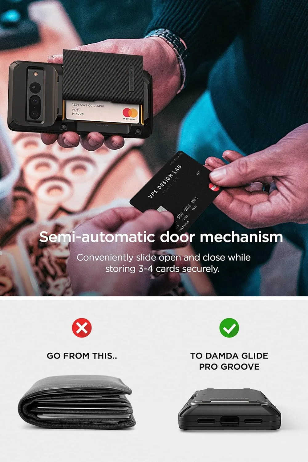 کاور کیف پول کشویی VRS Design Damda Glide Pro طراحی شده برای گوشی گوگل پیکسل 7 پرو - مشکی