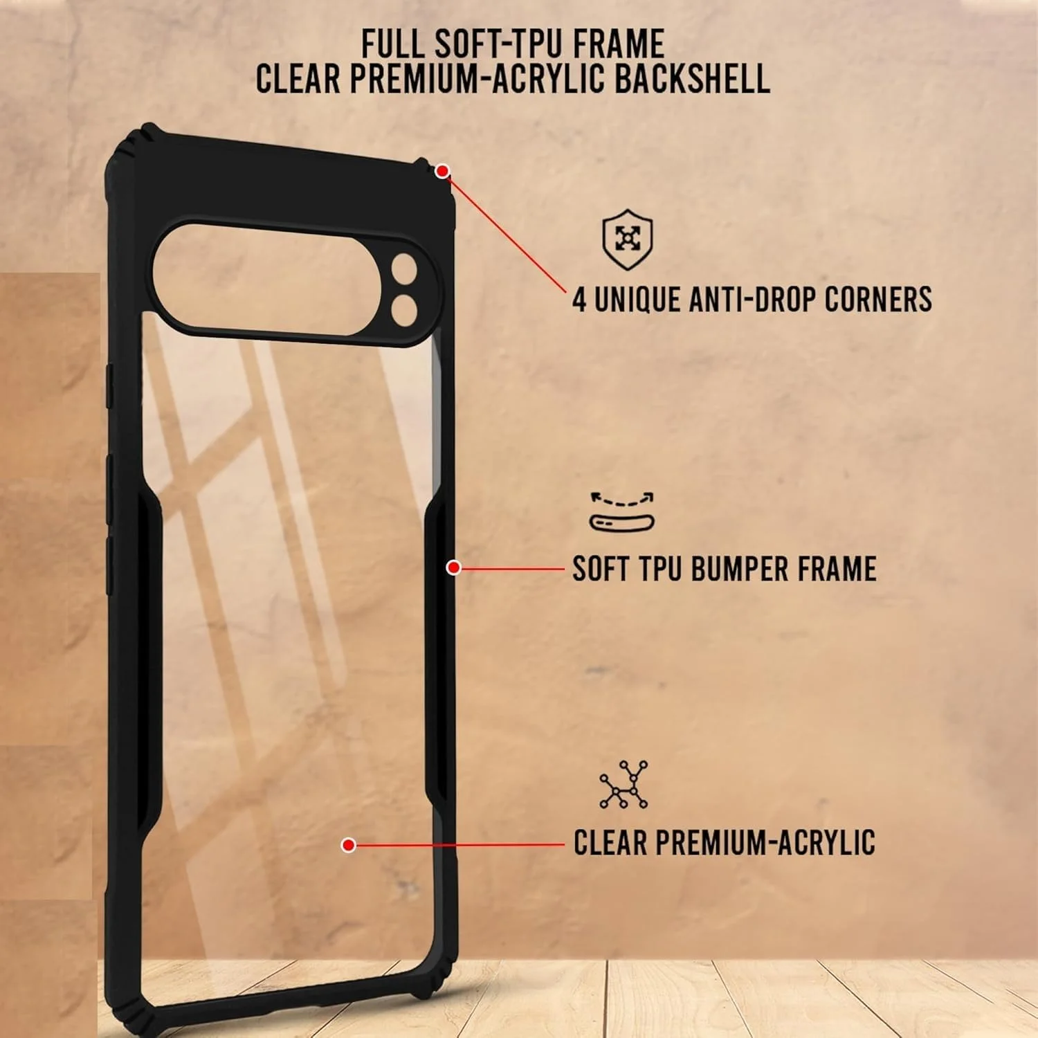 کاور پشتی سخت PC شفاف Muzz Google Pixel 9 Pro XL با حاشیه آبی TPU ممتاز ضد ضربه، محافظ لنز دوربین مقاوم در برابر ضربه 360 درجه، کاور شفاف برای Google Pixel 9 Pro XL 5G 2024