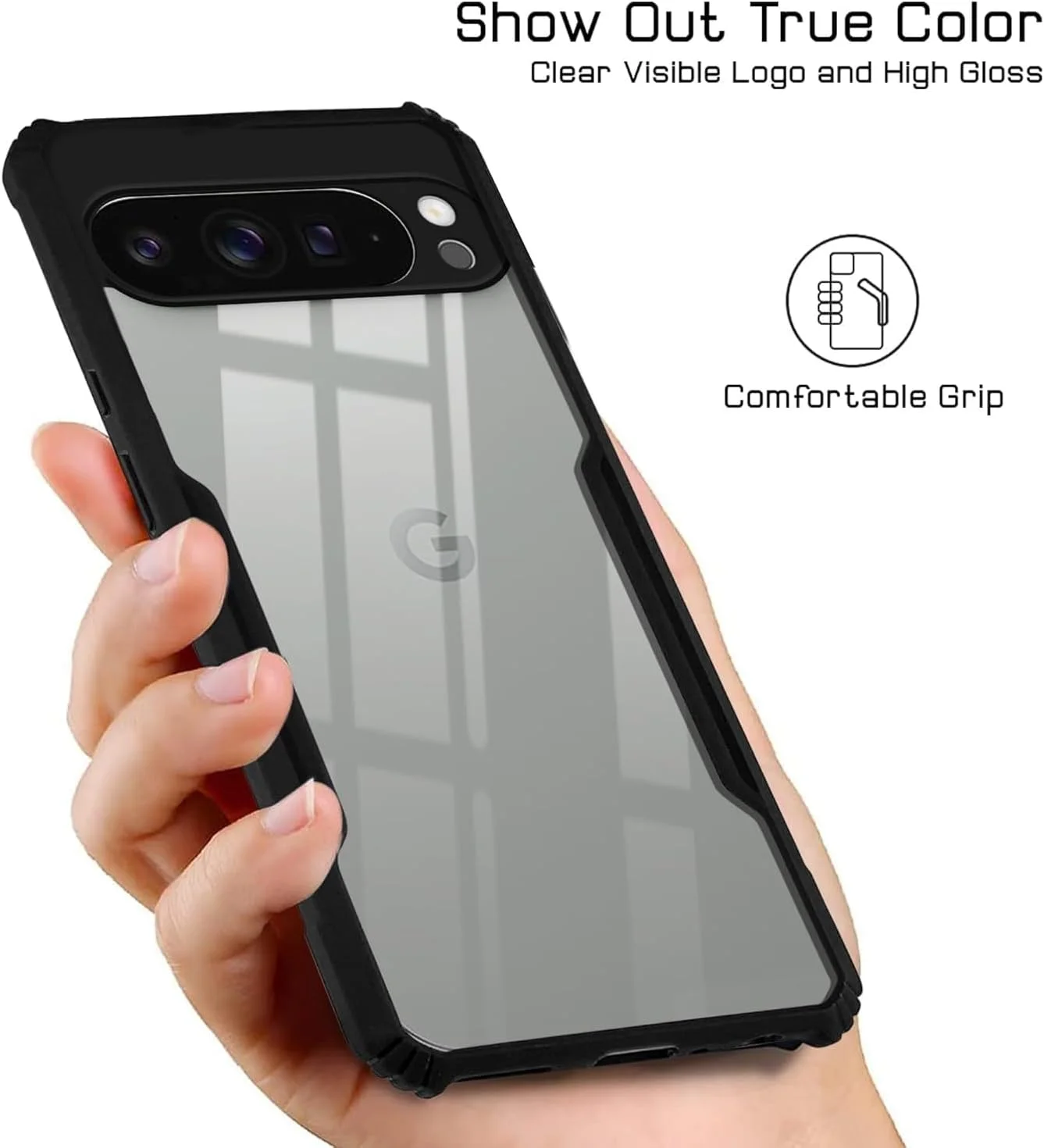 کاور پشتی سخت PC شفاف Muzz Google Pixel 9 Pro XL با حاشیه آبی TPU ممتاز ضد ضربه، محافظ لنز دوربین مقاوم در برابر ضربه 360 درجه، کاور شفاف برای Google Pixel 9 Pro XL 5G 2024