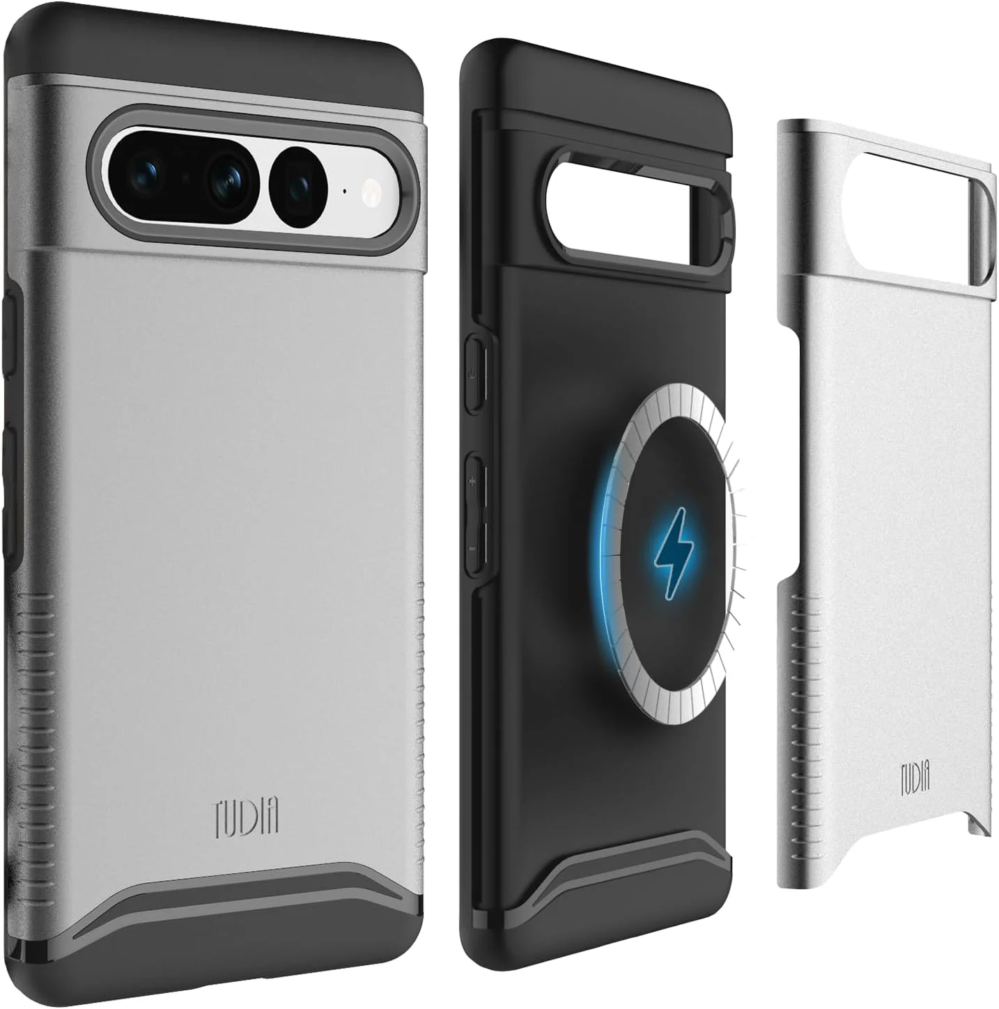 کاور محافظ دو لایه و مقاوم TUDIA Merge سازگار با Magsafe، طراحی شده برای گوشی گوگل پیکسل 7 پرو (2022) - ضد ضربه و باریک - رنگ خاکستری متالیک