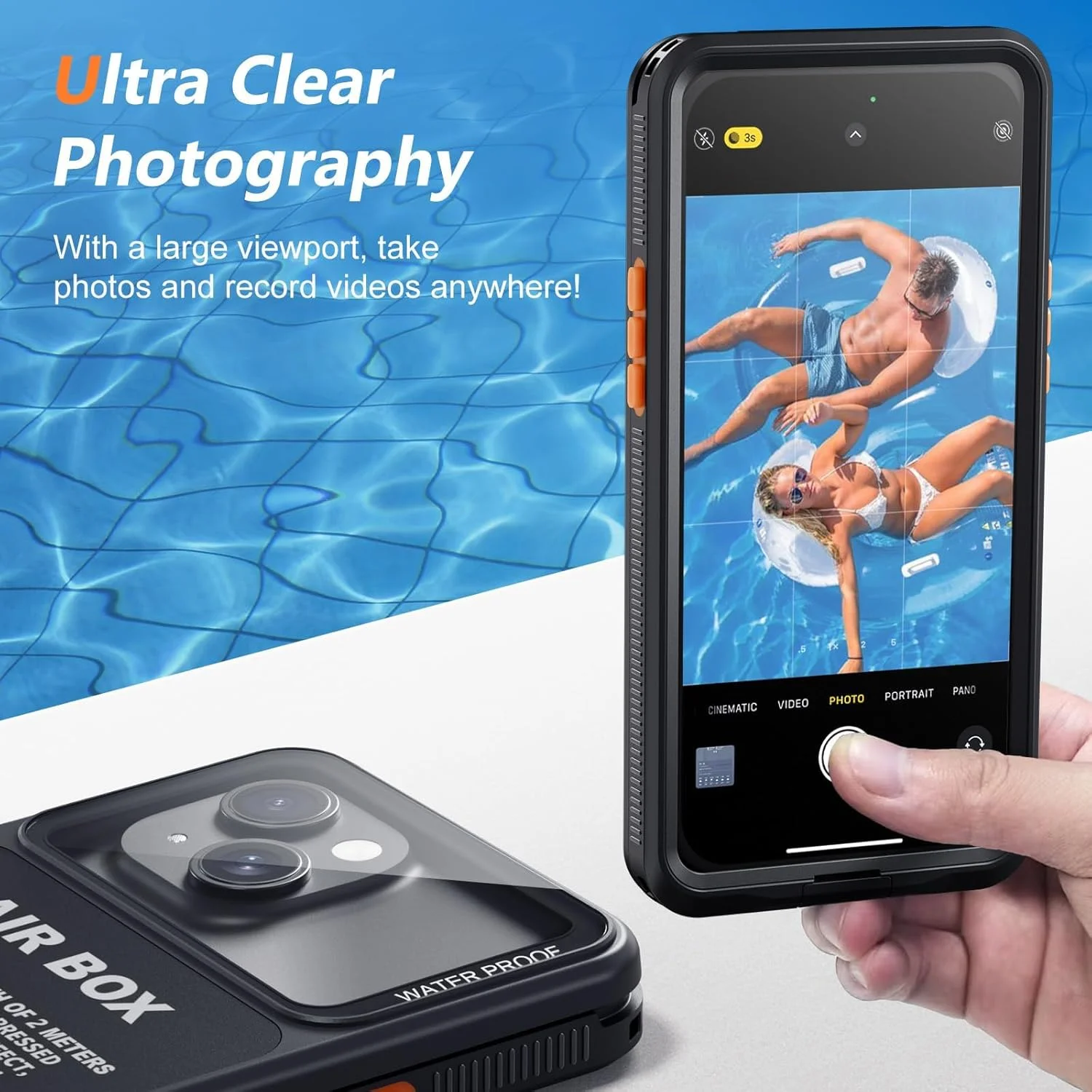 محفظه ضد آب برای آیفون، محفظه تلفن برای غواصی و اسنورکلینگ در زیر آب مناسب برای آیفون 15 14 13 12 / 15Pro 14Pro 13Pro 12Pro، لوازم ضروری سفر با محفظه اسنورکلینگ و عکاسی HD در زیر آب، کیف خشک آیفون، مشکی