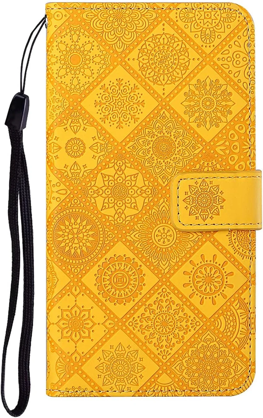 کاور کیف پول چرمی برجسته SIYOPINPFY مناسب برای گوشی گوگل پیکسل 9 / پیکسل 9 پرو، دارای جای کارت، قفل مغناطیسی و طراحی تاشو، رنگ زرد XC