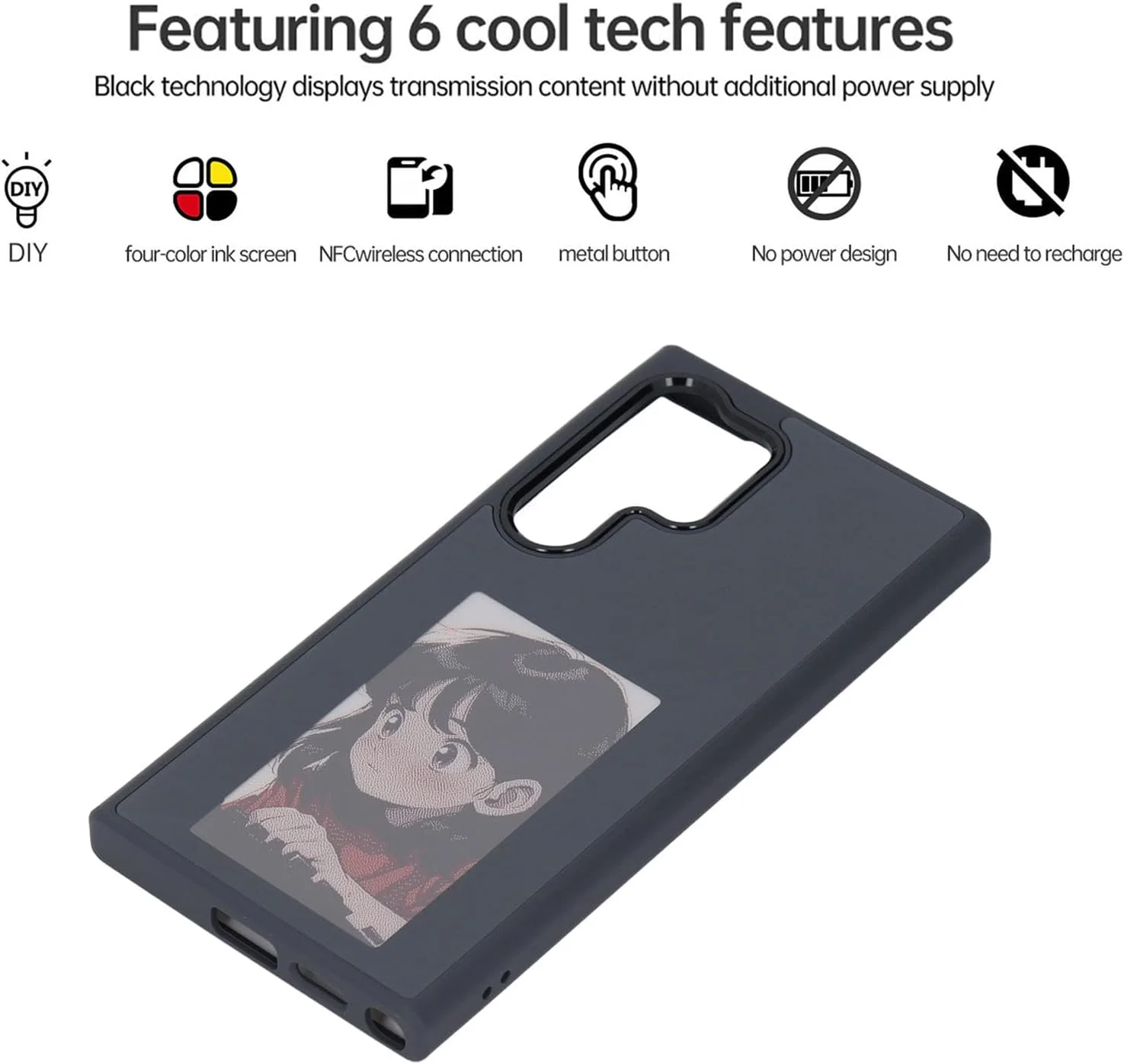 قاب گوشی جوهر الکترونیکی Bewinner DIY برای گوشی S24 Ultra، قاب سفارشی نمایش عکس هوشمند در پشت، قاب محافظ صفحه جوهر الکترونیکی گوشی هوشمند، نمایش فوری عکس ها در پشت صفحه