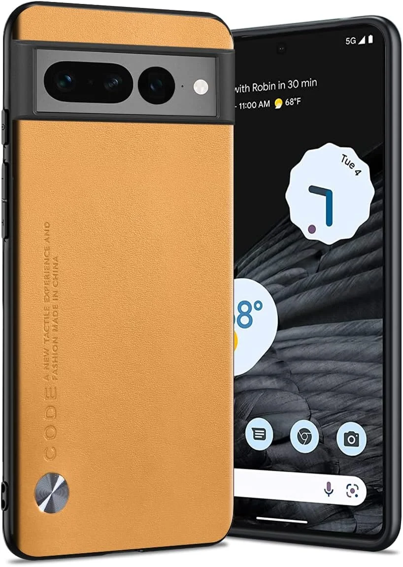قاب محافظ گوشی گوگل پیکسل 7 پرو، ضد اثر انگشت، پشت چرم مصنوعی + لبه های بادوام TPU نرم و ضد ضربه، ضد خش، باریک، پوشش محافظ دوربین گوشی برای گوگل پیکسل 7 پرو 5G (زرد) قاب محافظ گوشی گوگل پیکسل 7 پرو، ضد اثر انگشت، پشت چرم مصنوعی + لبه های بادوام TPU نرم و ضد ضربه، ضد خش، باریک، پوشش محافظ دوربین گوشی برای گوگل پیکسل 7 پرو 5G (زرد)