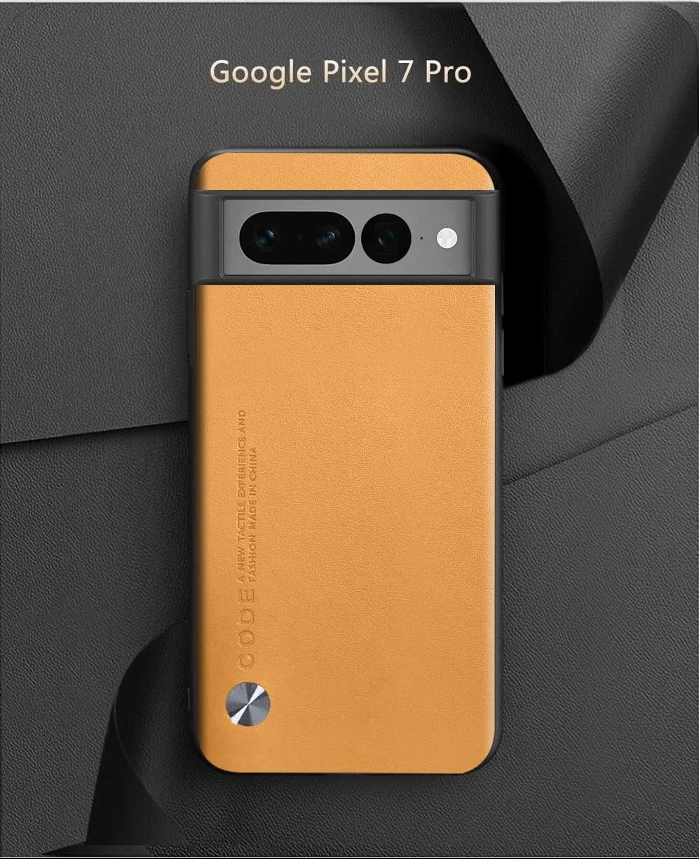 قاب محافظ گوشی گوگل پیکسل 7 پرو، ضد اثر انگشت، پشت چرم مصنوعی + لبه های بادوام TPU نرم و ضد ضربه، ضد خش، باریک، پوشش محافظ دوربین گوشی برای گوگل پیکسل 7 پرو 5G (زرد)