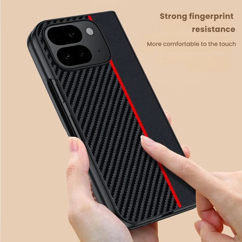 قاب فیبر کربنی Gruattreay سازگار با Google Pixel 10 Pro Fold، قاب محافظ فوق العاده نازک با طرح کولار و ضد ضربه و ضد افتادن برای Google Pixel 10 Pro Fold (مشکی قرمز)