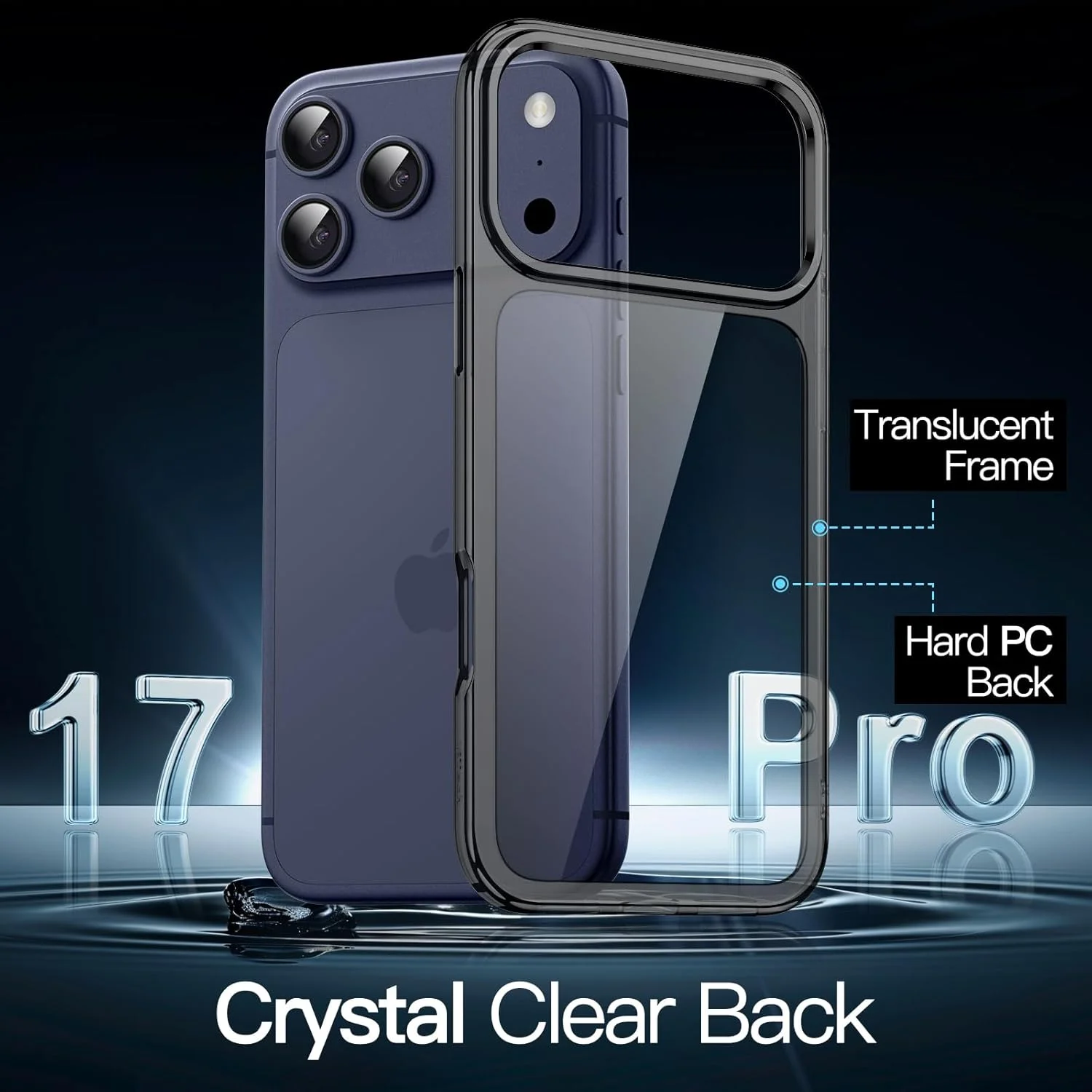 کاور محافظ گوشی آیفون ۱۷ پرو ۶.۳ اینچی JETech، ضد زردی، ضد ضربه، پشت شفاف ضد خش (مشکی)