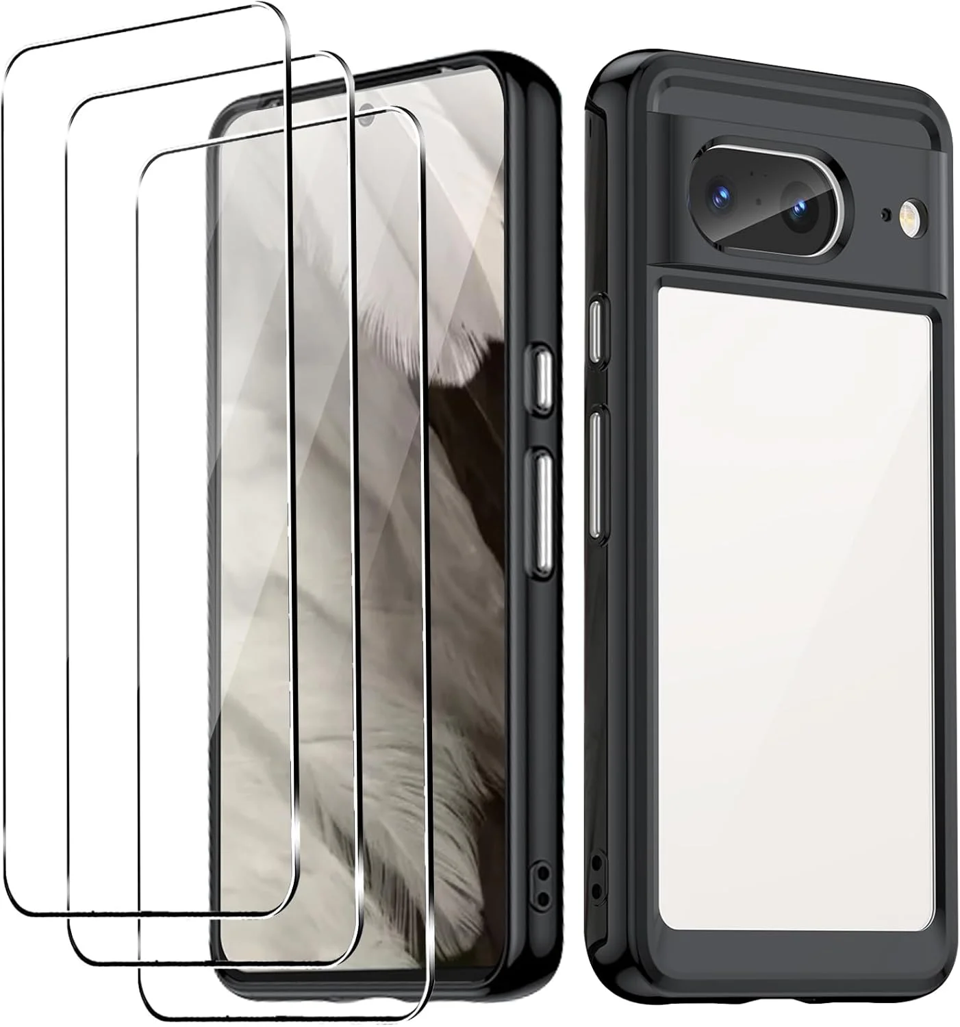 کاور شفاف KIZOACSH برای گوگل پیکسل 8، TPU نرم + پشت کریستالی اکریلیک سخت شفاف، جذب شوک، محافظ سپر مقاوم، پوشش تلفن با 3 محافظ صفحه نمایش شیشه ای تمپرد