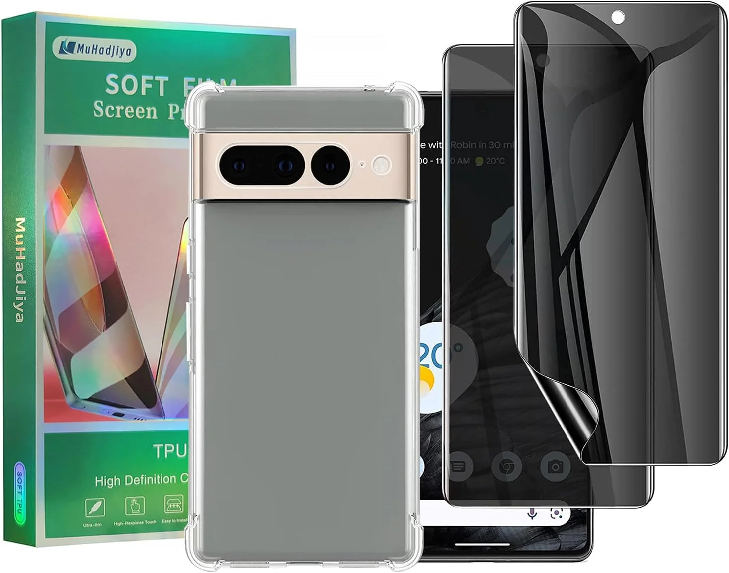 محافظ صفحه نمایش حریم خصوصی نرم برای گوگل 7 پرو [بسته 3 عددی] به همراه قاب گوشی TPU شفاف (برای گوگل 7 پرو)